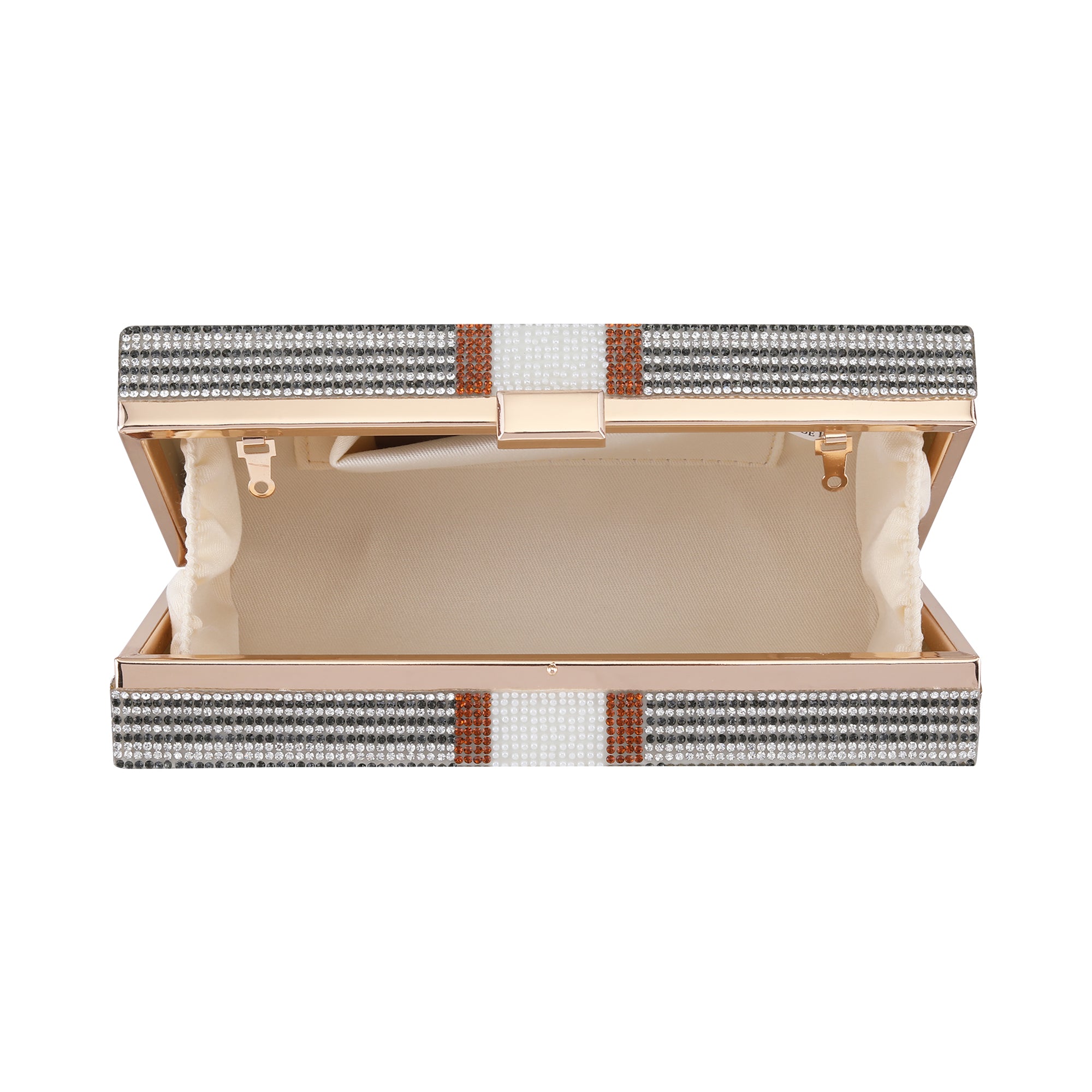 3D Dollar Evening Clutch |Grey Crystal Colour | Rectangular metal frame clutch