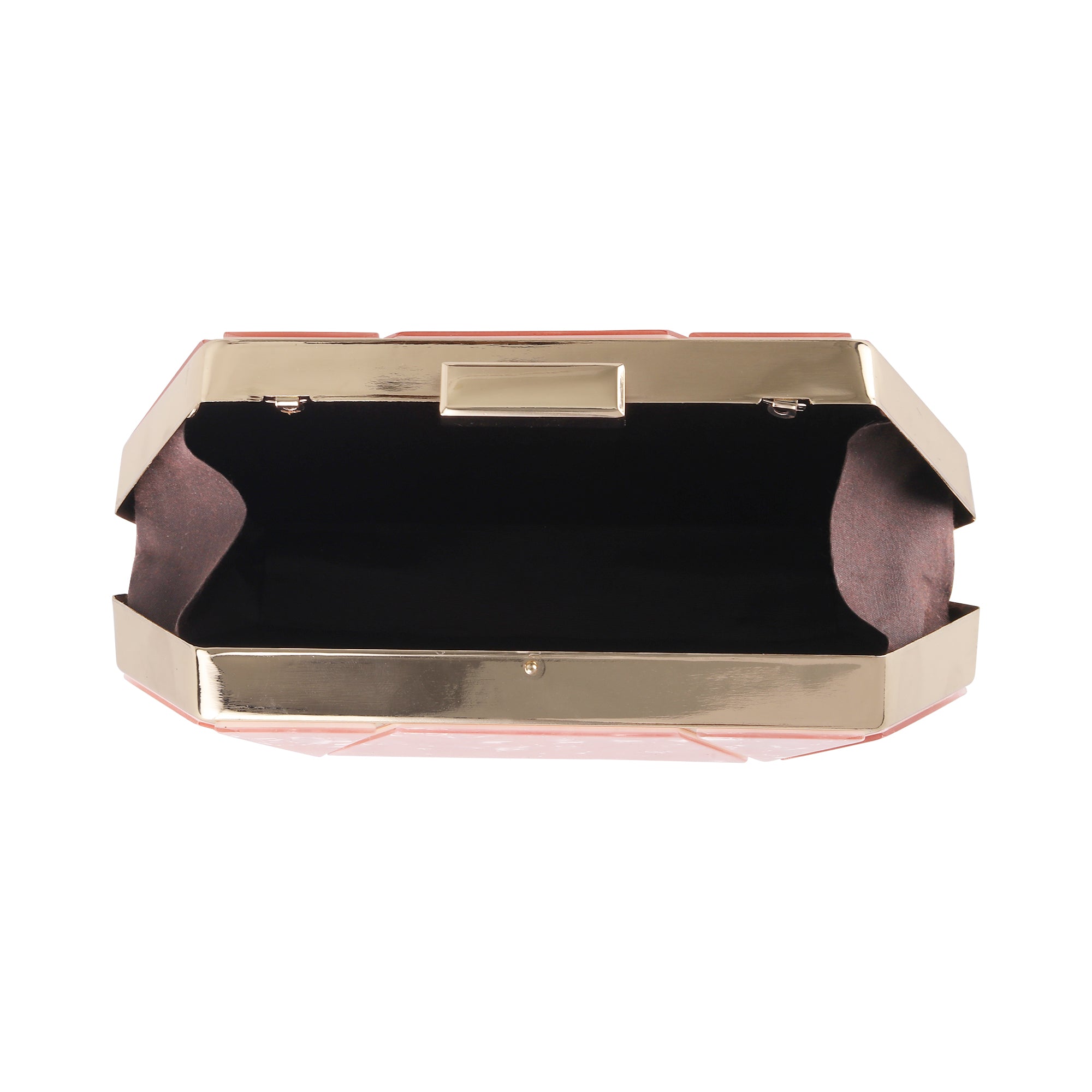 Peach Acrylic MOP Cutout Hexagon Metal Clutch