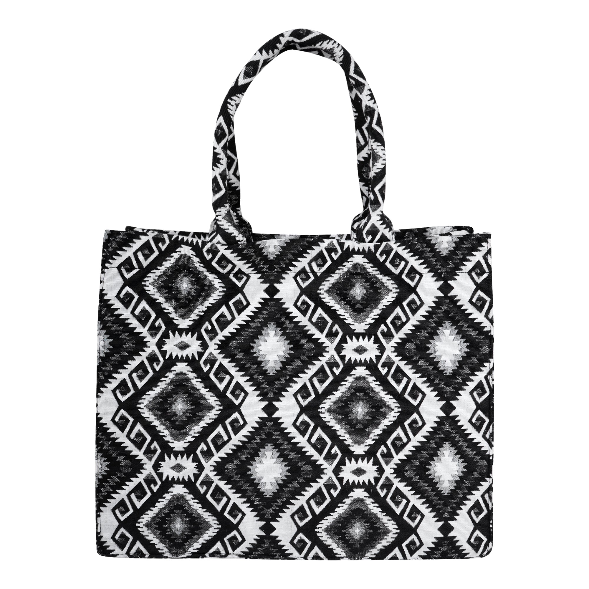 Geometric Printed Box Style tote bag with utility pouch |Black & white colour