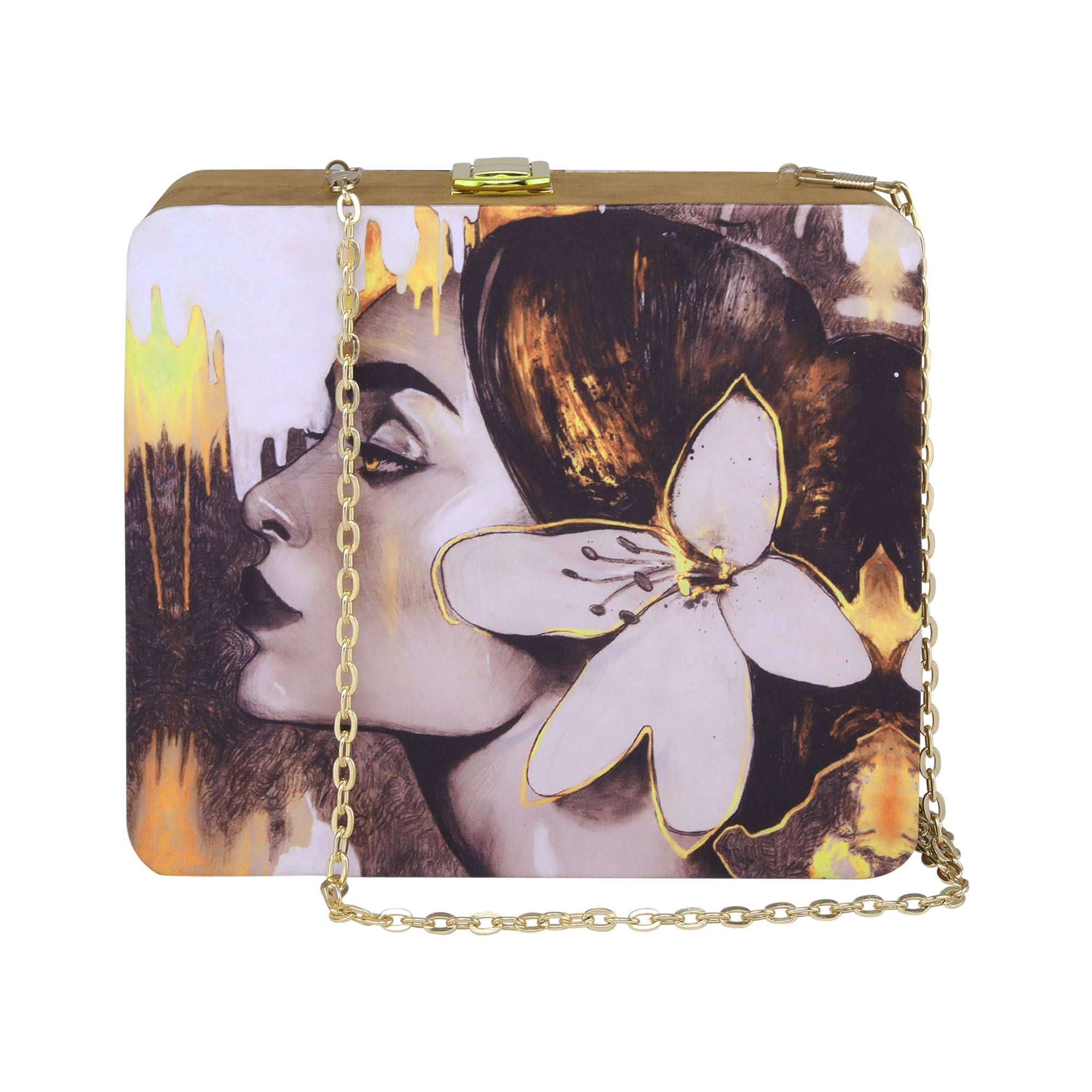 Elegant Flower Lady Printed Suitcase Style Clutch
