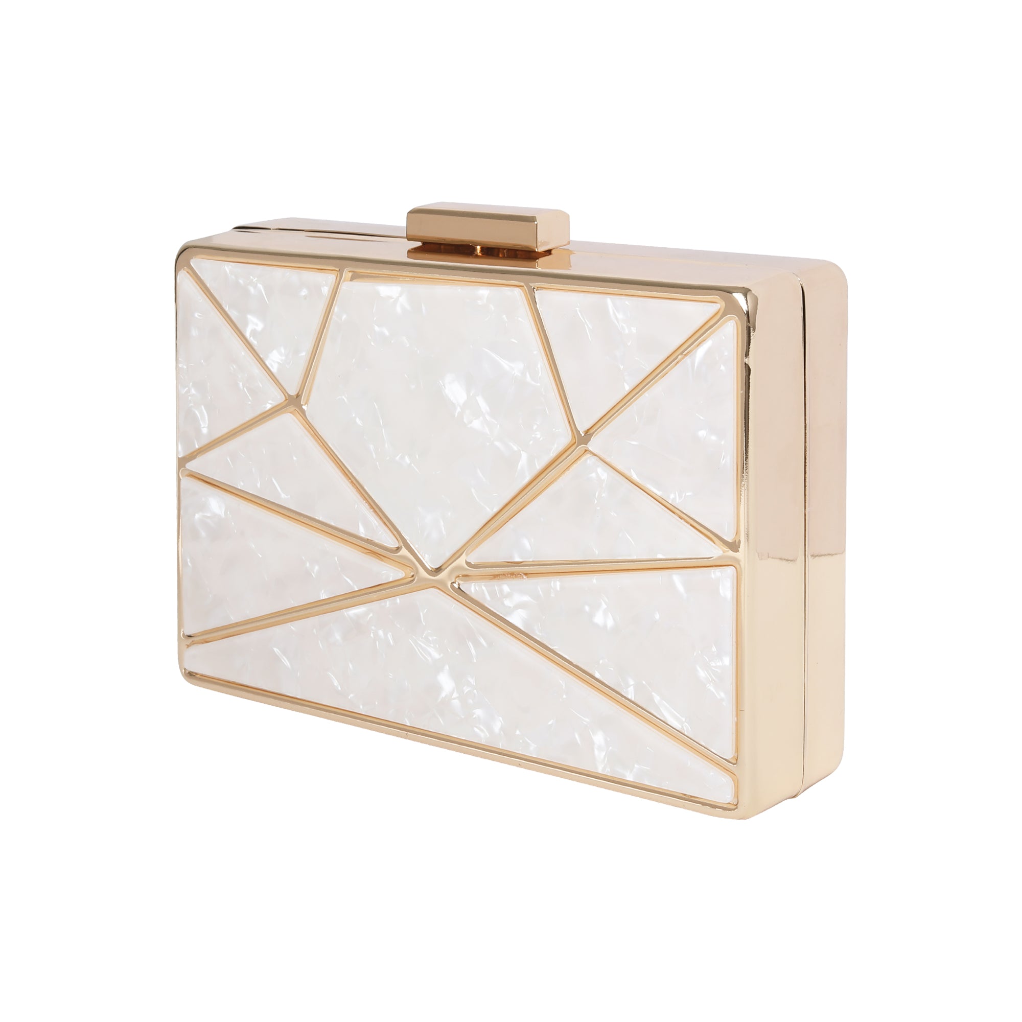 White Acrylic Cutout Metal Clutch