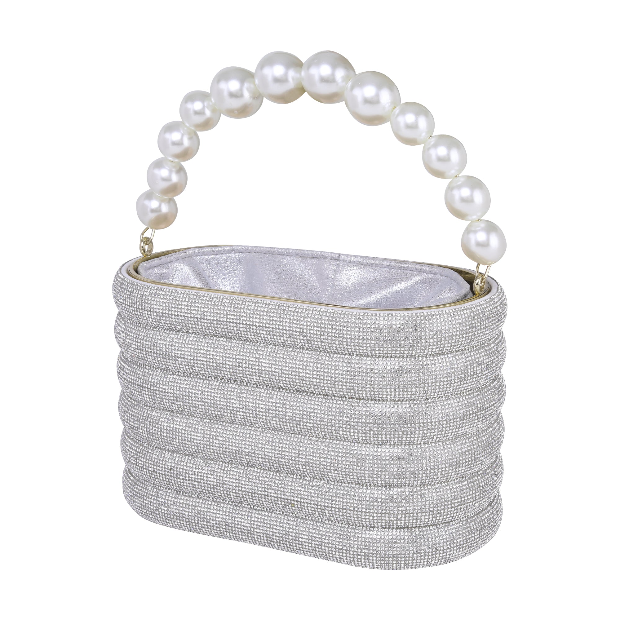 Rhinestone partyware bucket bag | Silver colour