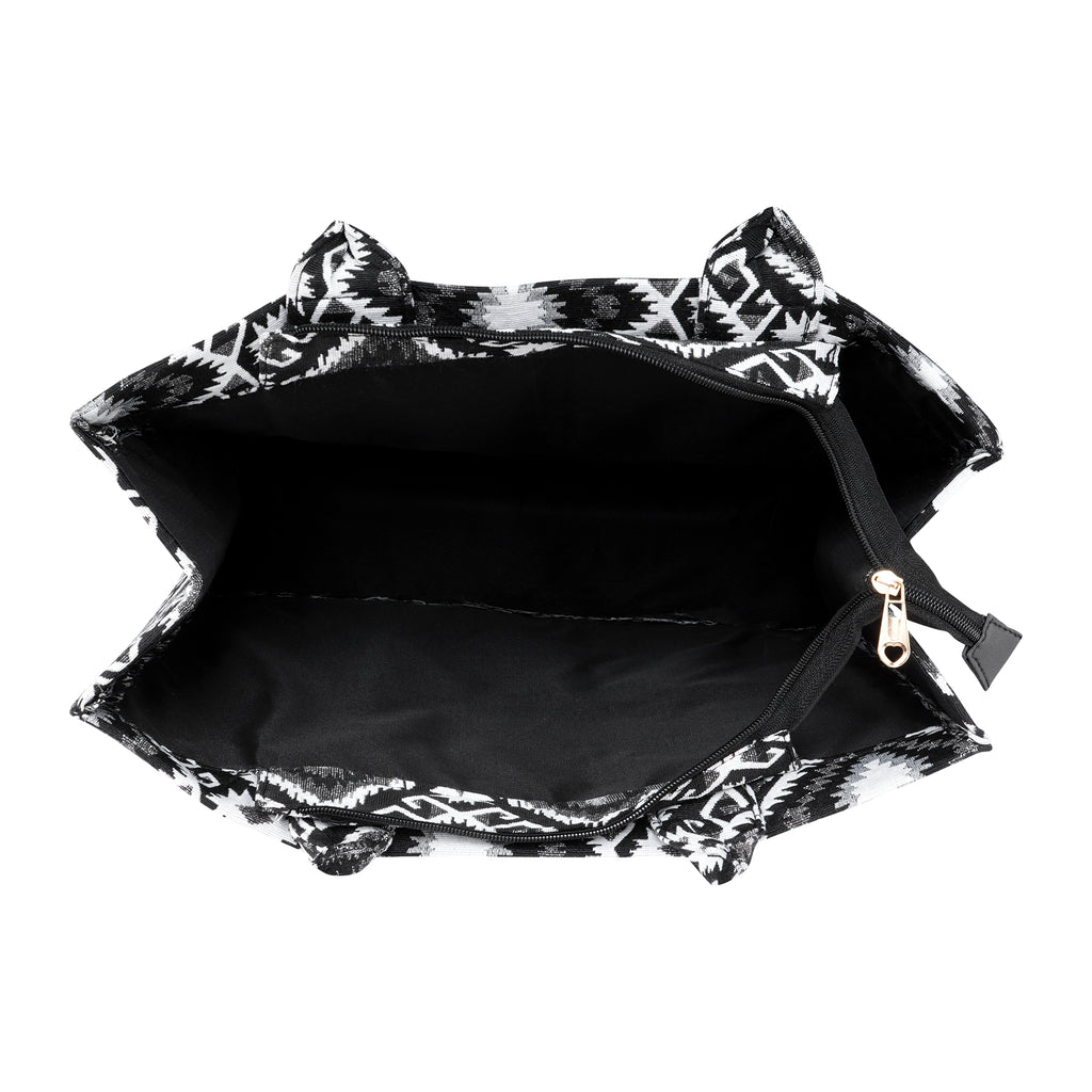Geometric Printed Box Style tote bag with utility pouch |Black & white colour