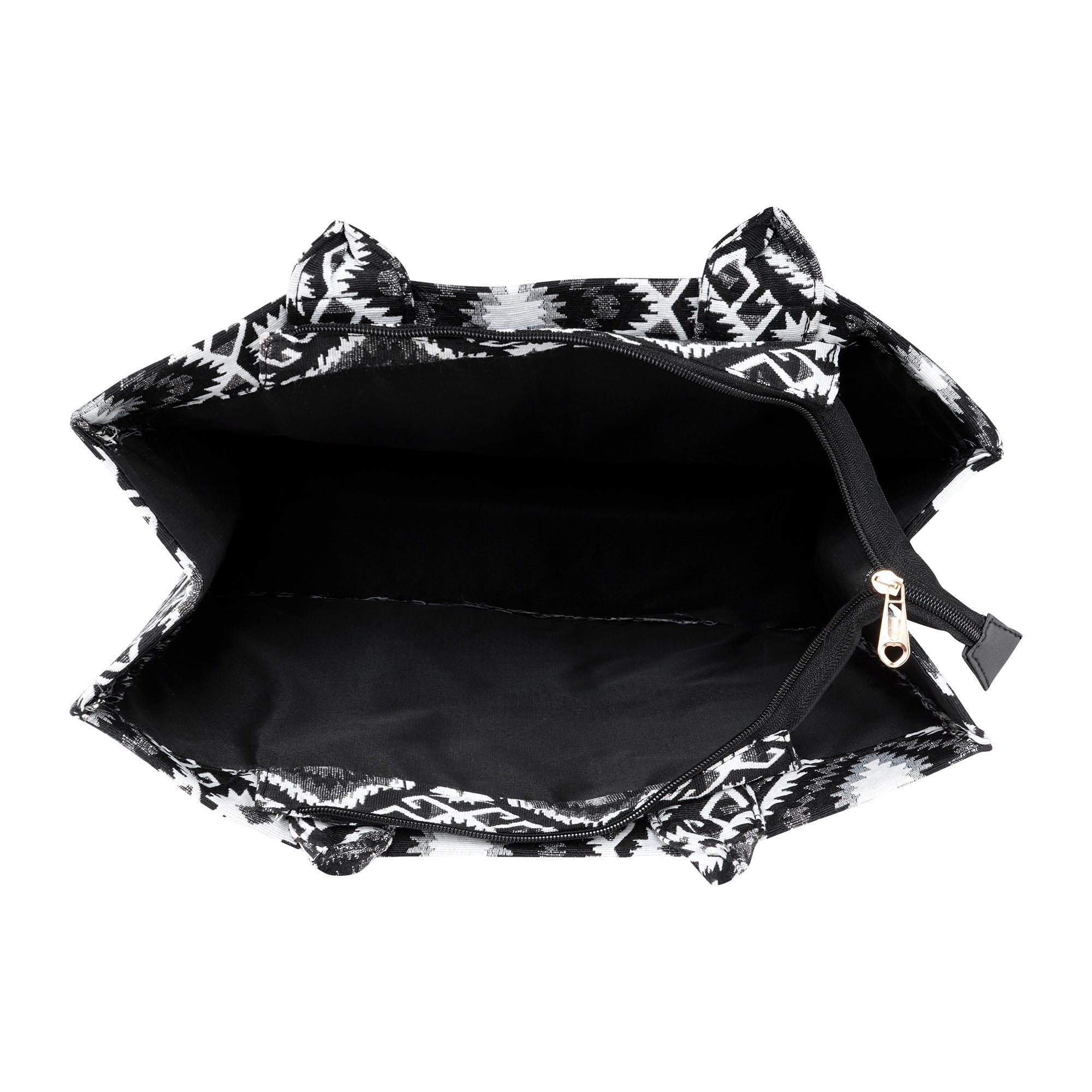 Geometric Printed Box Style tote bag with utility pouch |Black & white colour