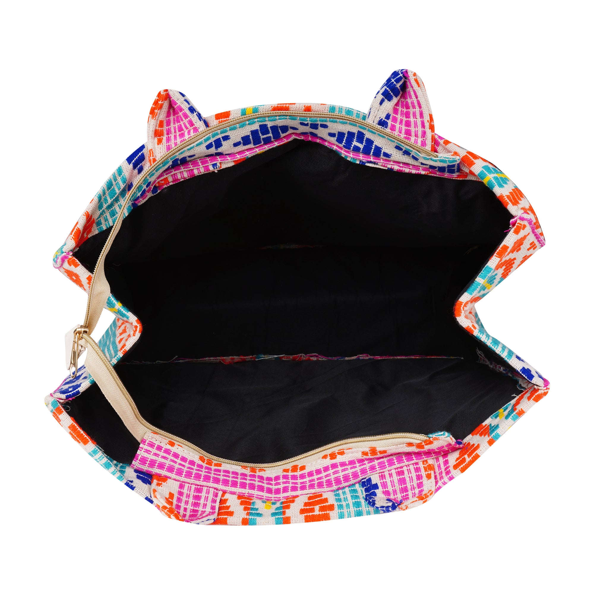 Multi colored Jacquard tote bag with utility pouch