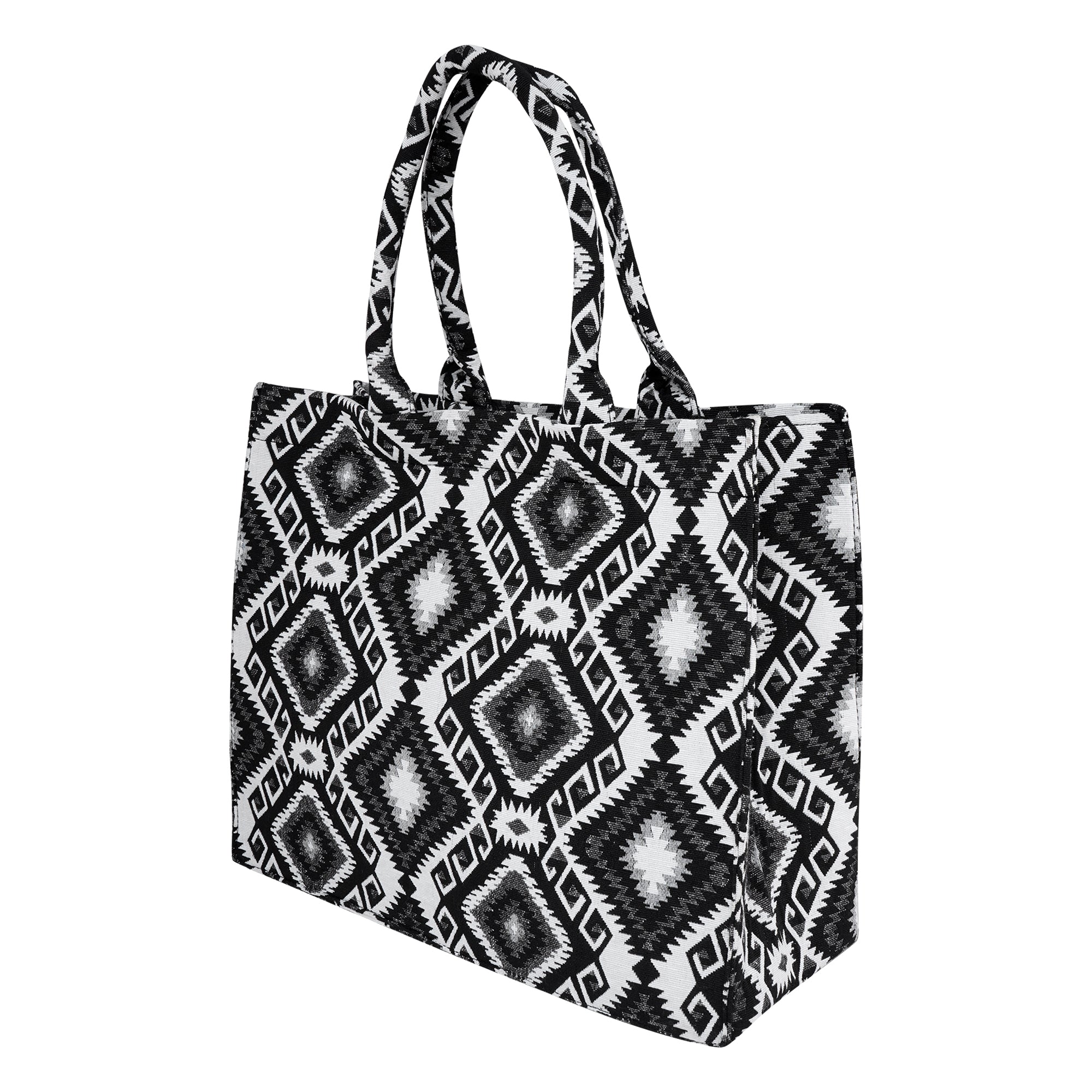 Geometric Printed Box Style tote bag with utility pouch |Black & white colour