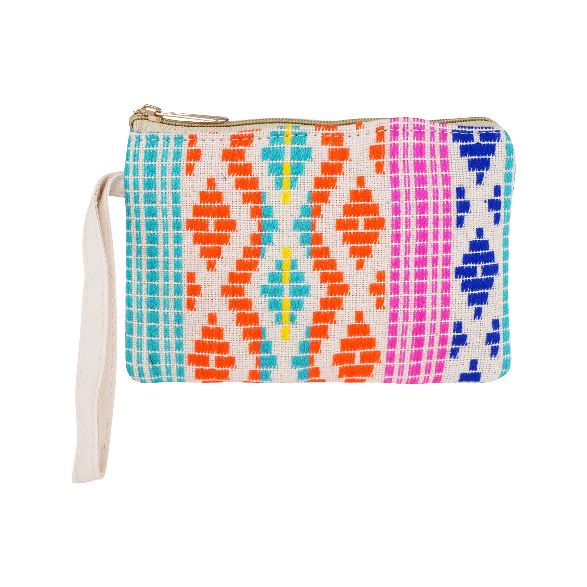 Multi colored Jacquard tote bag with utility pouch