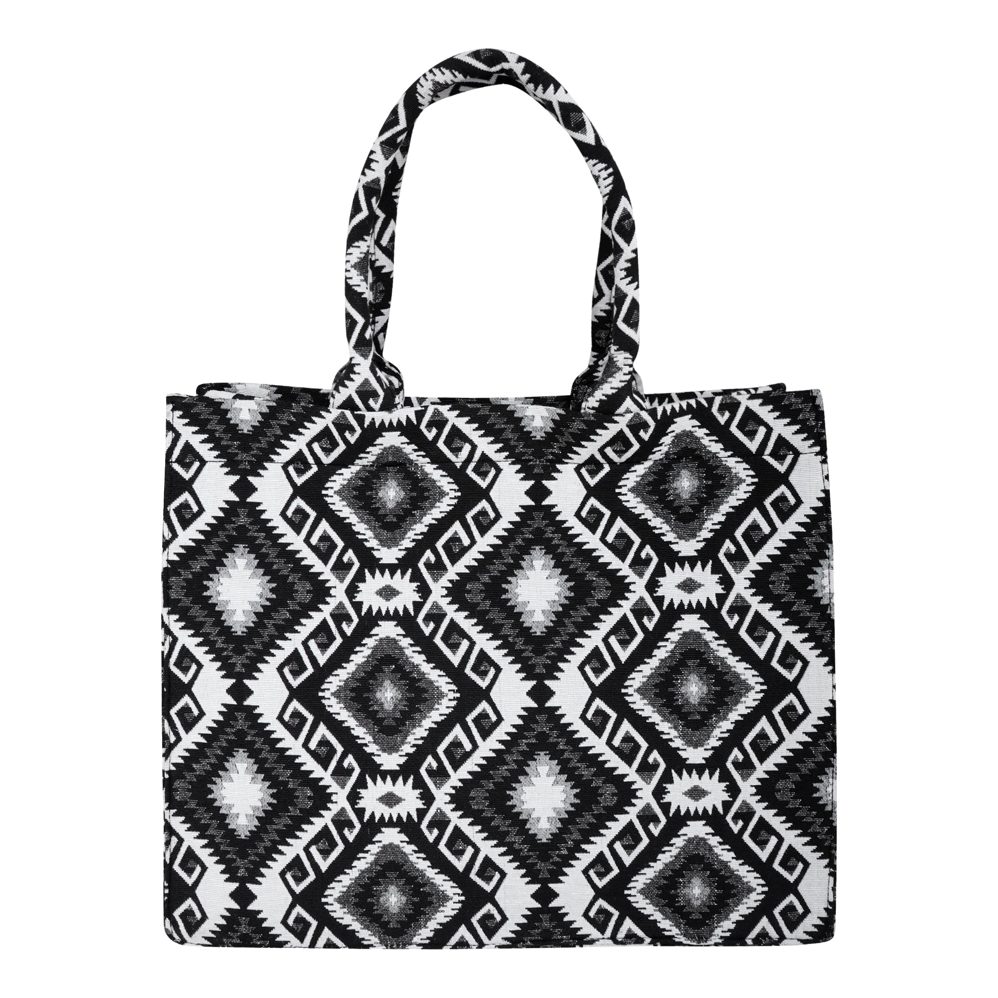 Geometric Printed Box Style tote bag with utility pouch |Black & white colour