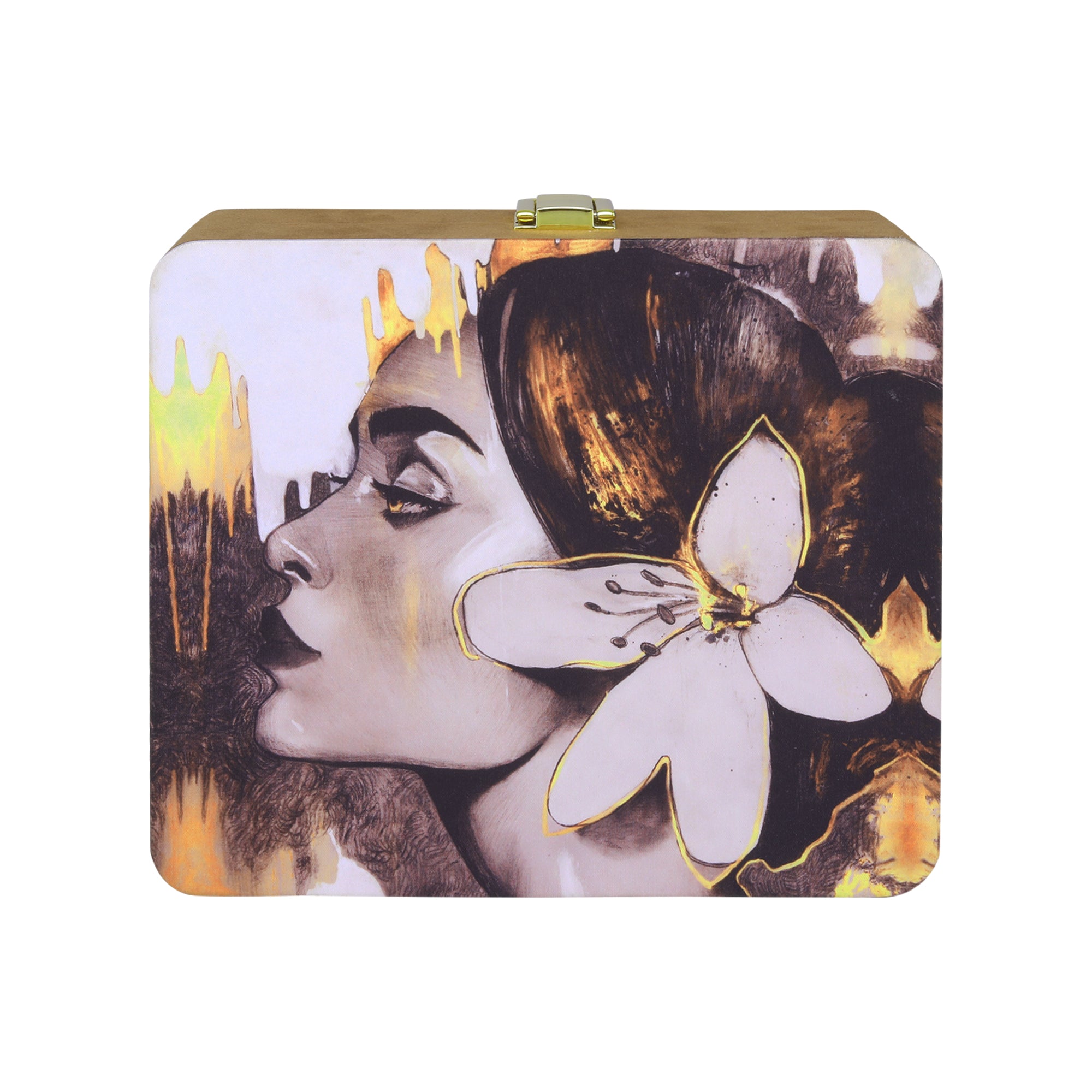 Elegant Flower Lady Printed Suitcase Style Clutch
