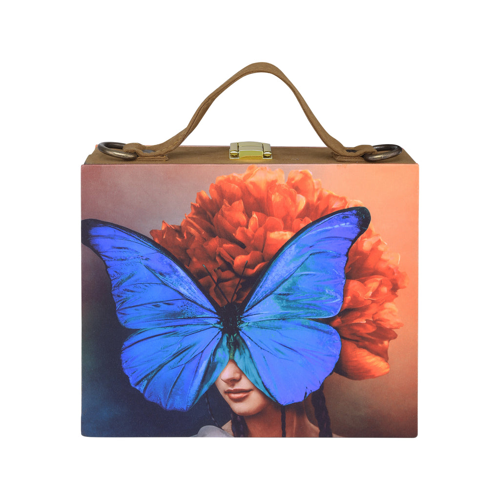 Butterfly Girl Printed Suitcase Style Clutch