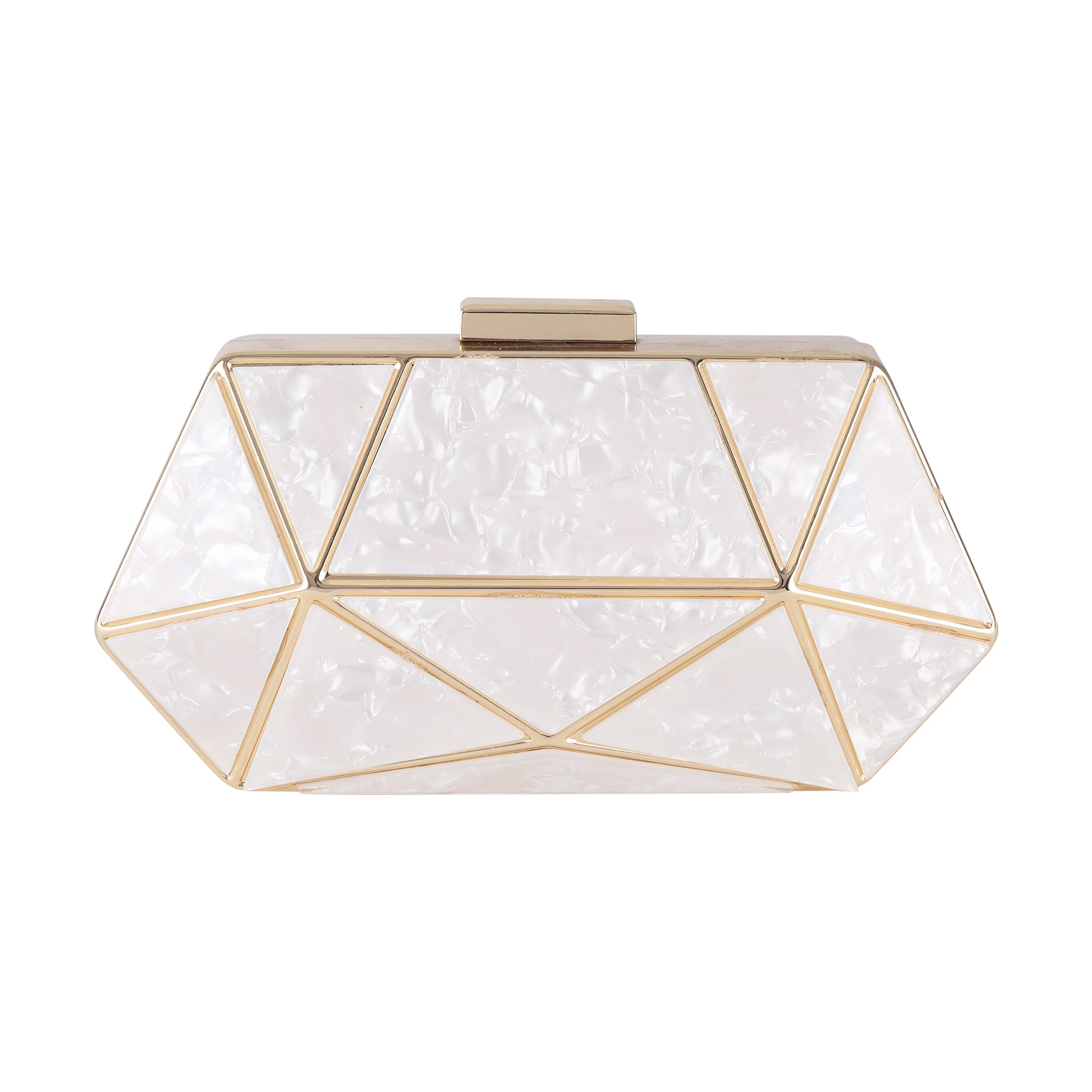 White Acrylic MOP Cutout Hexagon Metal Clutch