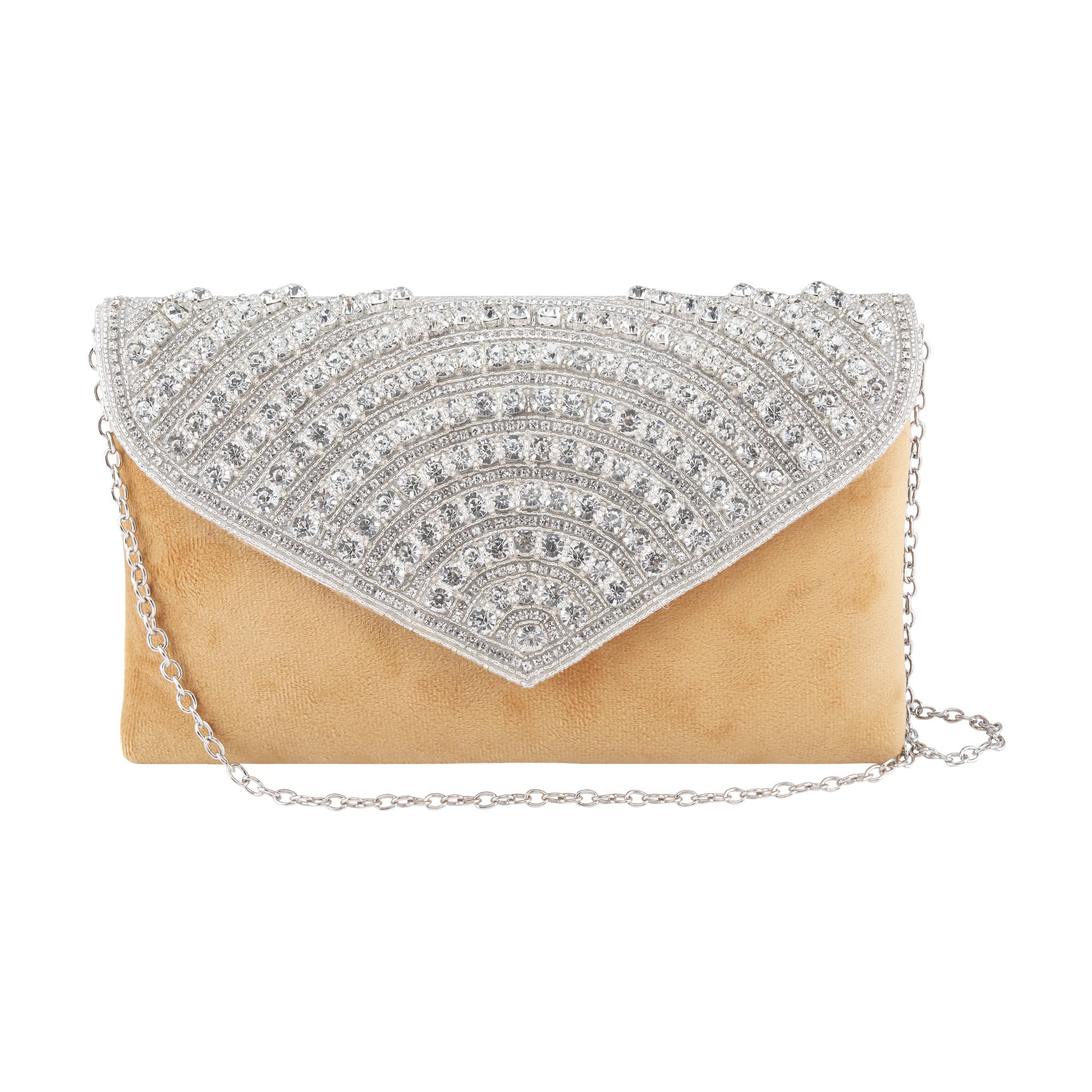 Stone Flap Clutch | Mustard Colour | Mesmerizing arrangement of sparkling stones