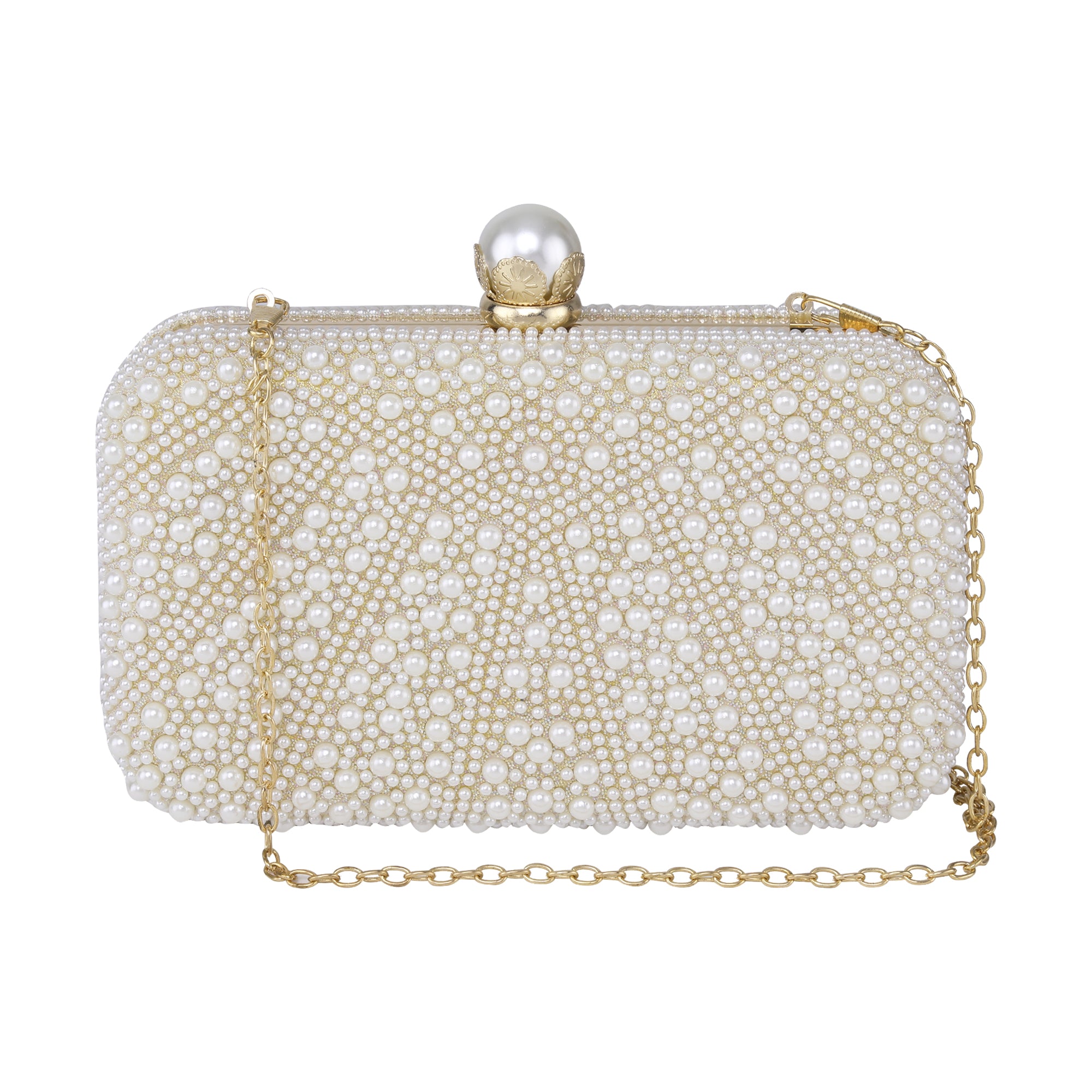 White Stripe pearl beaded evening clutch