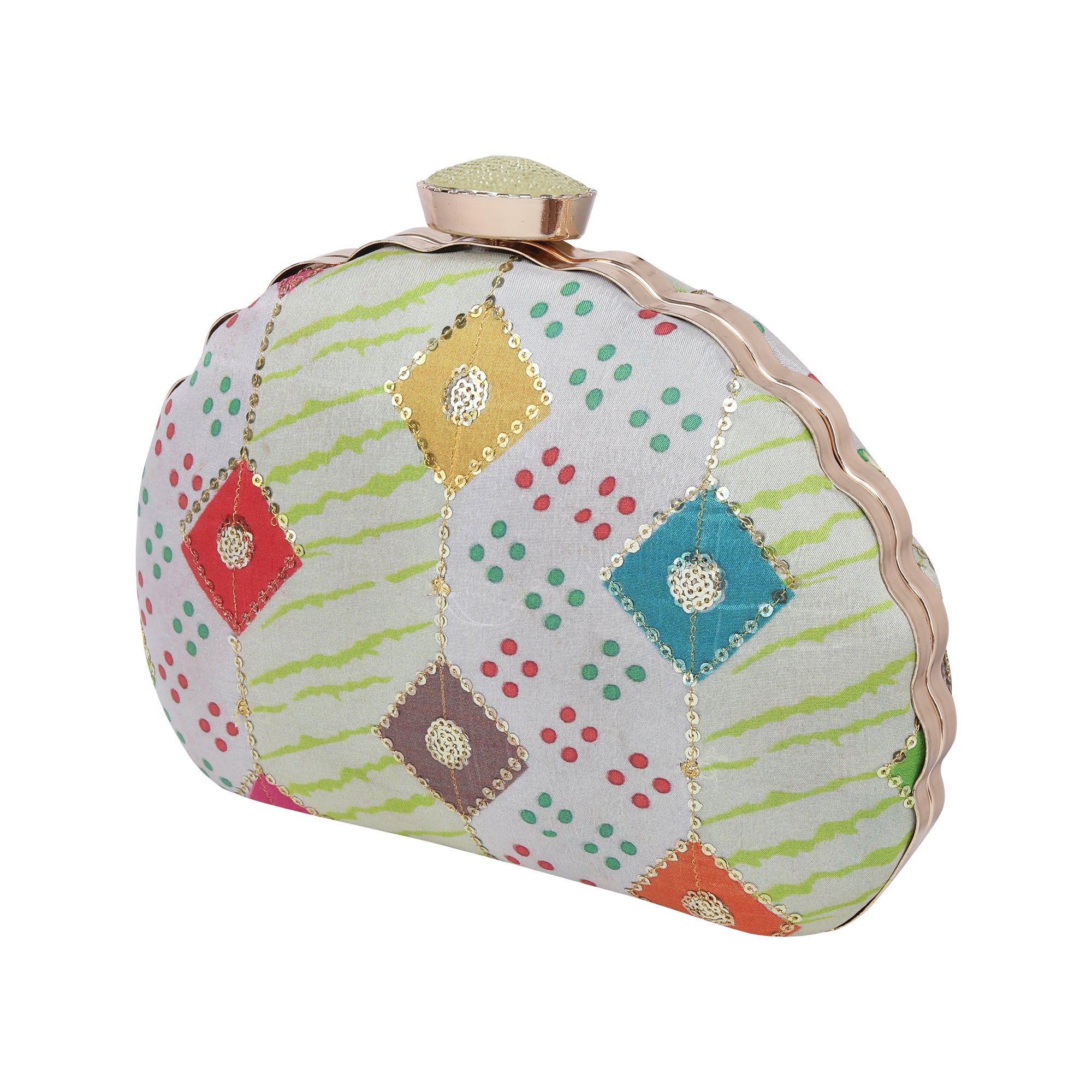 Multicoloured Sequins Embroidered Party Clutch