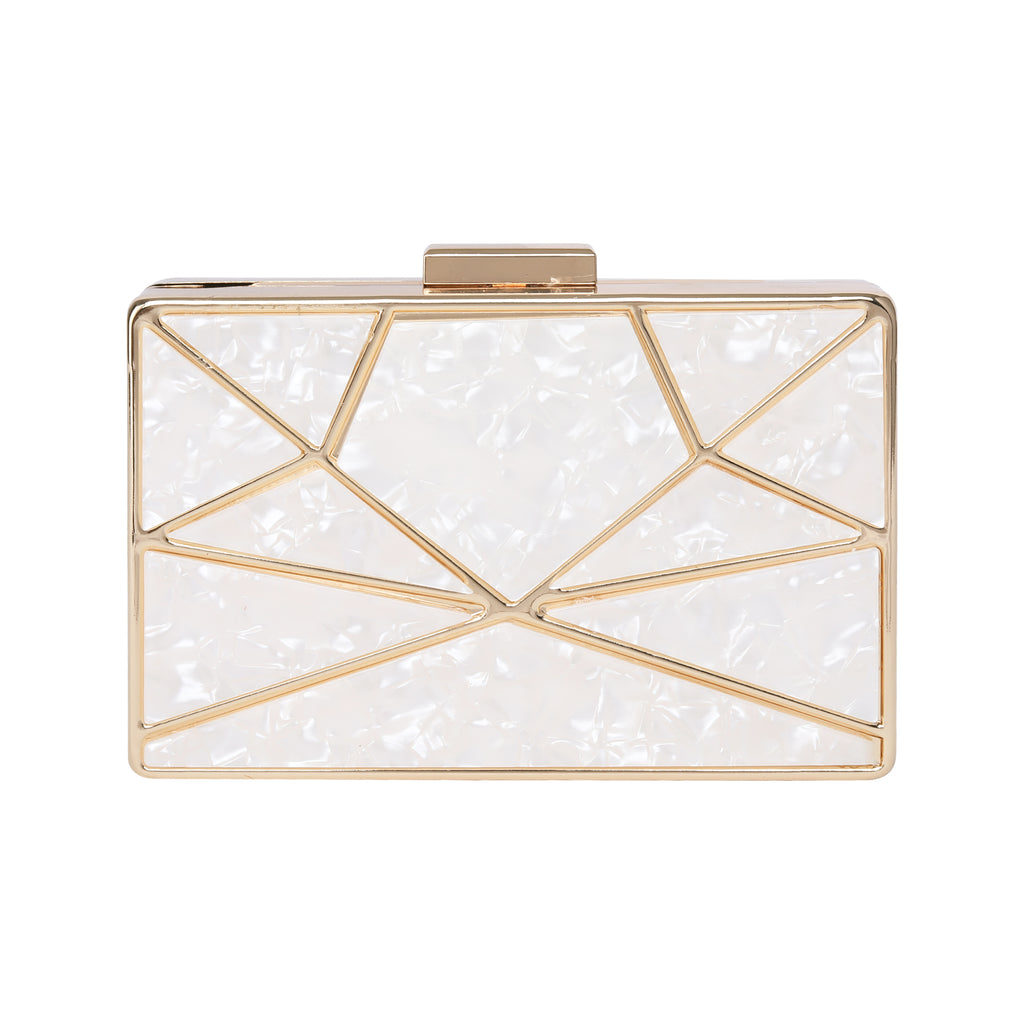 White Acrylic Cutout Metal Clutch