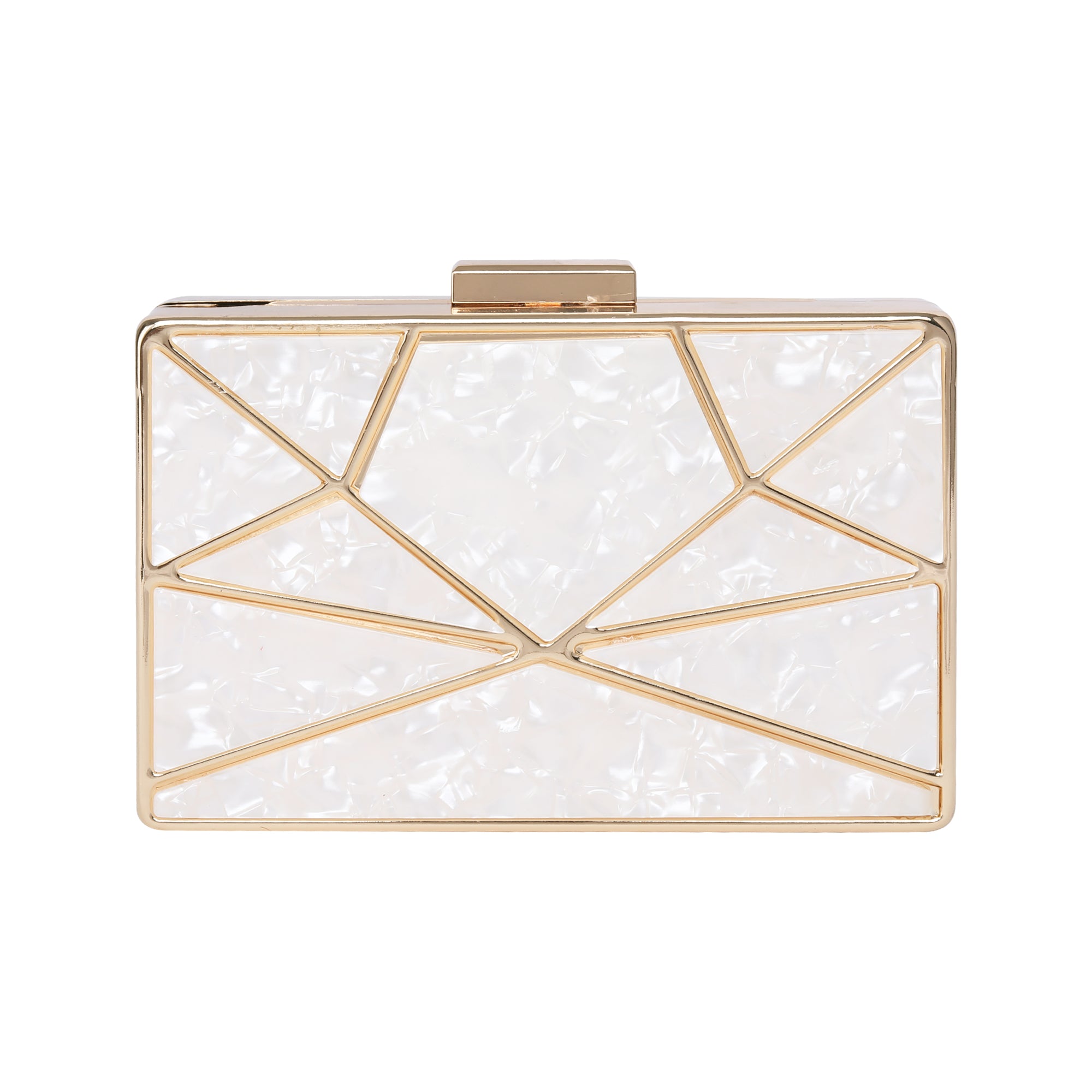 White Acrylic Cutout Metal Clutch