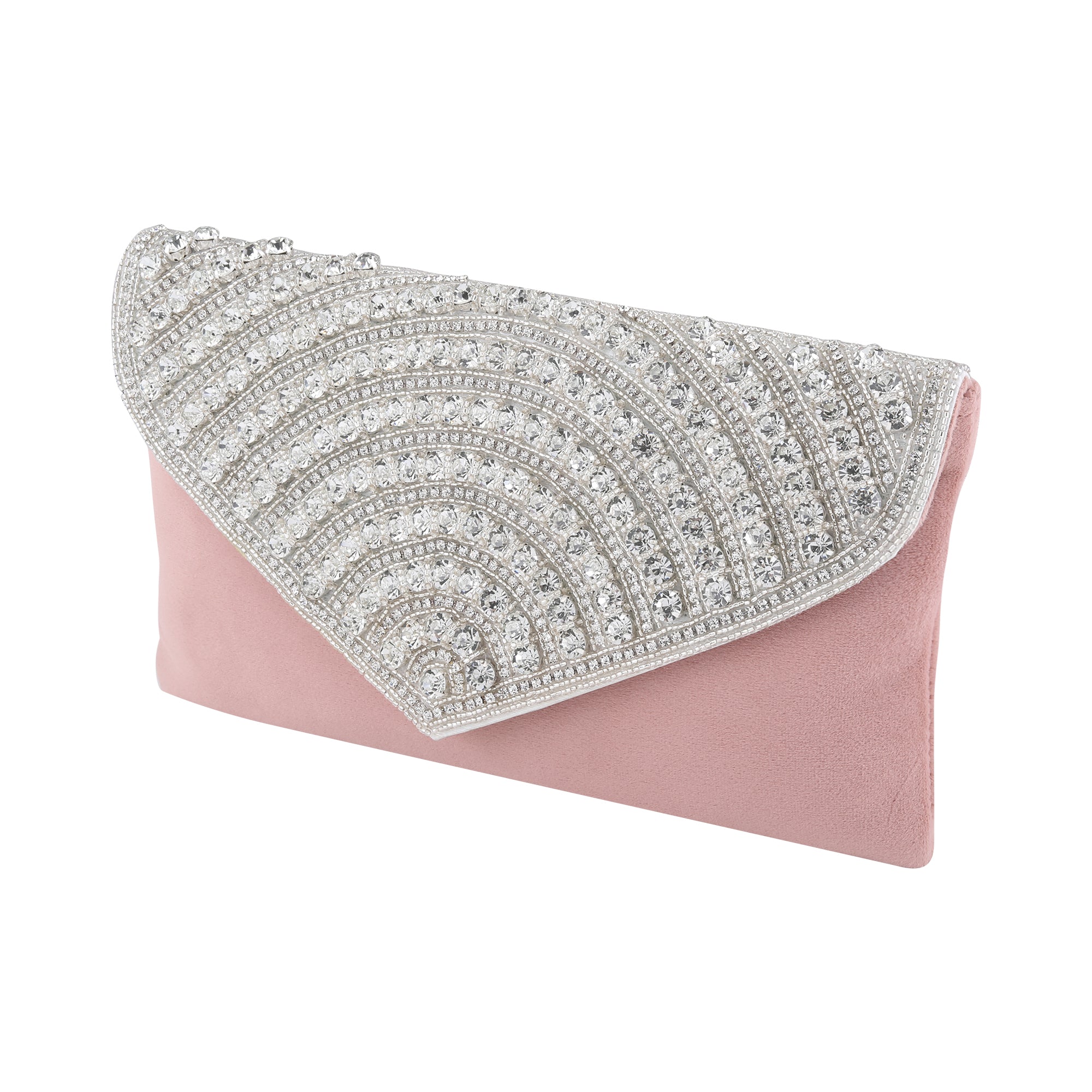 Stone Flap Clutch | Pink Colour | Mesmerizing arrangement of sparkling stones
