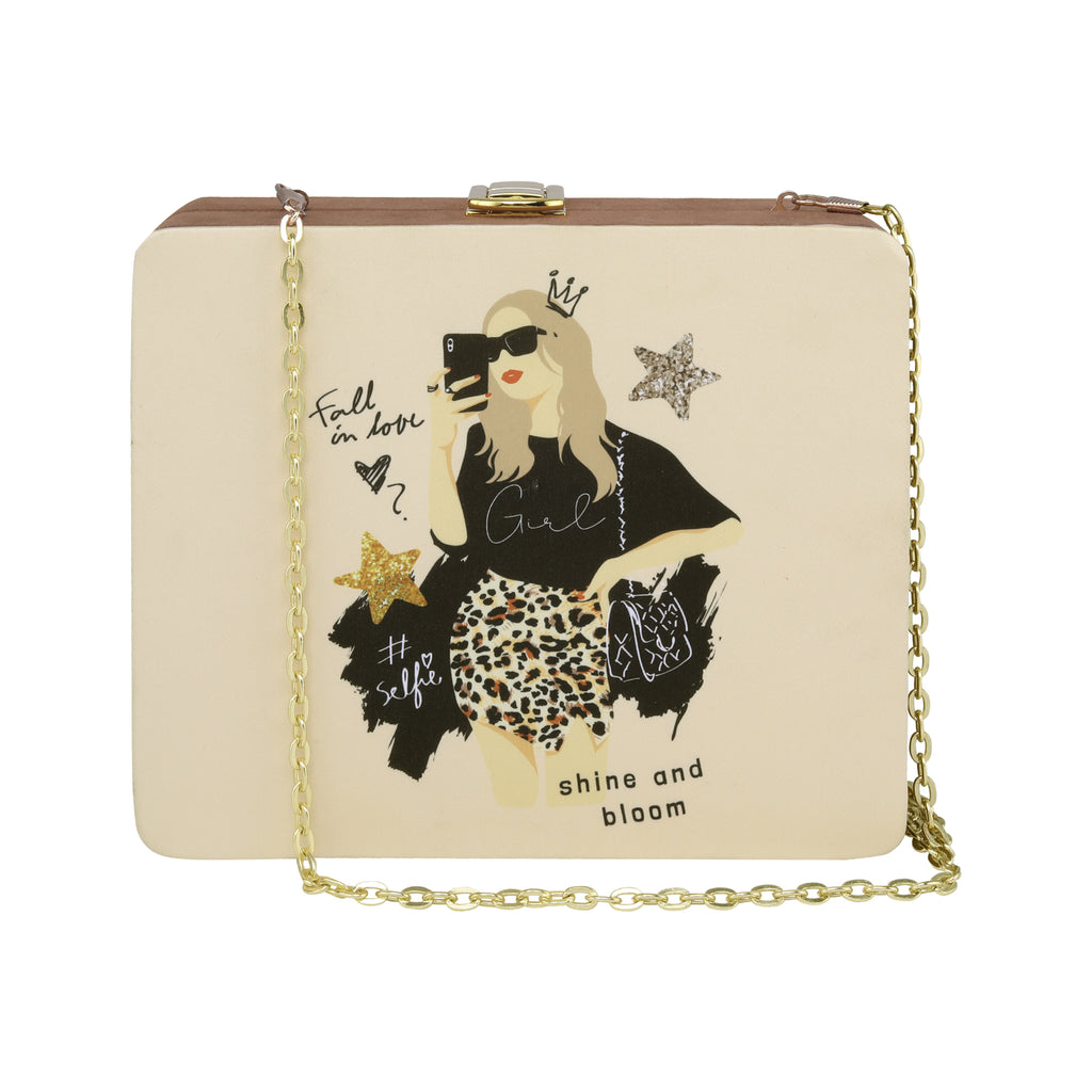 Selfie Girl Printed Suitcase Style Clutch