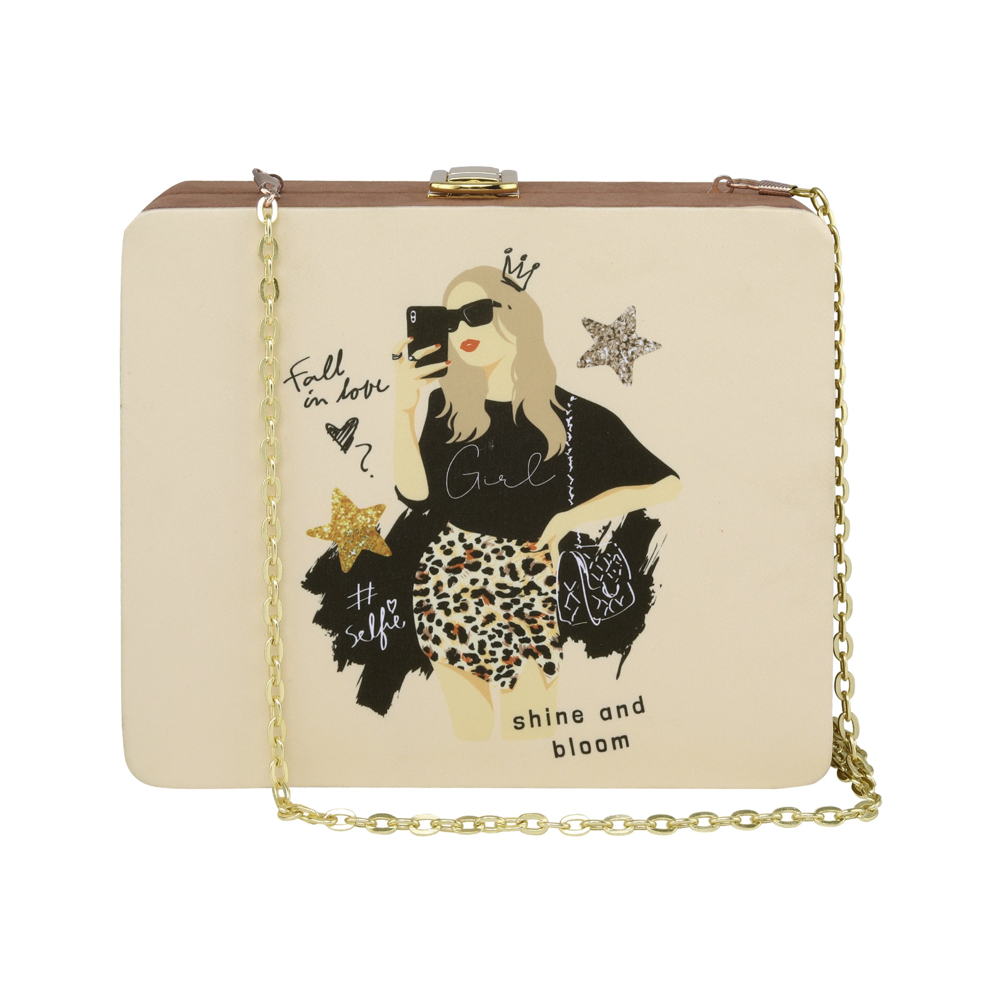 Selfie Girl Printed Suitcase Style Clutch