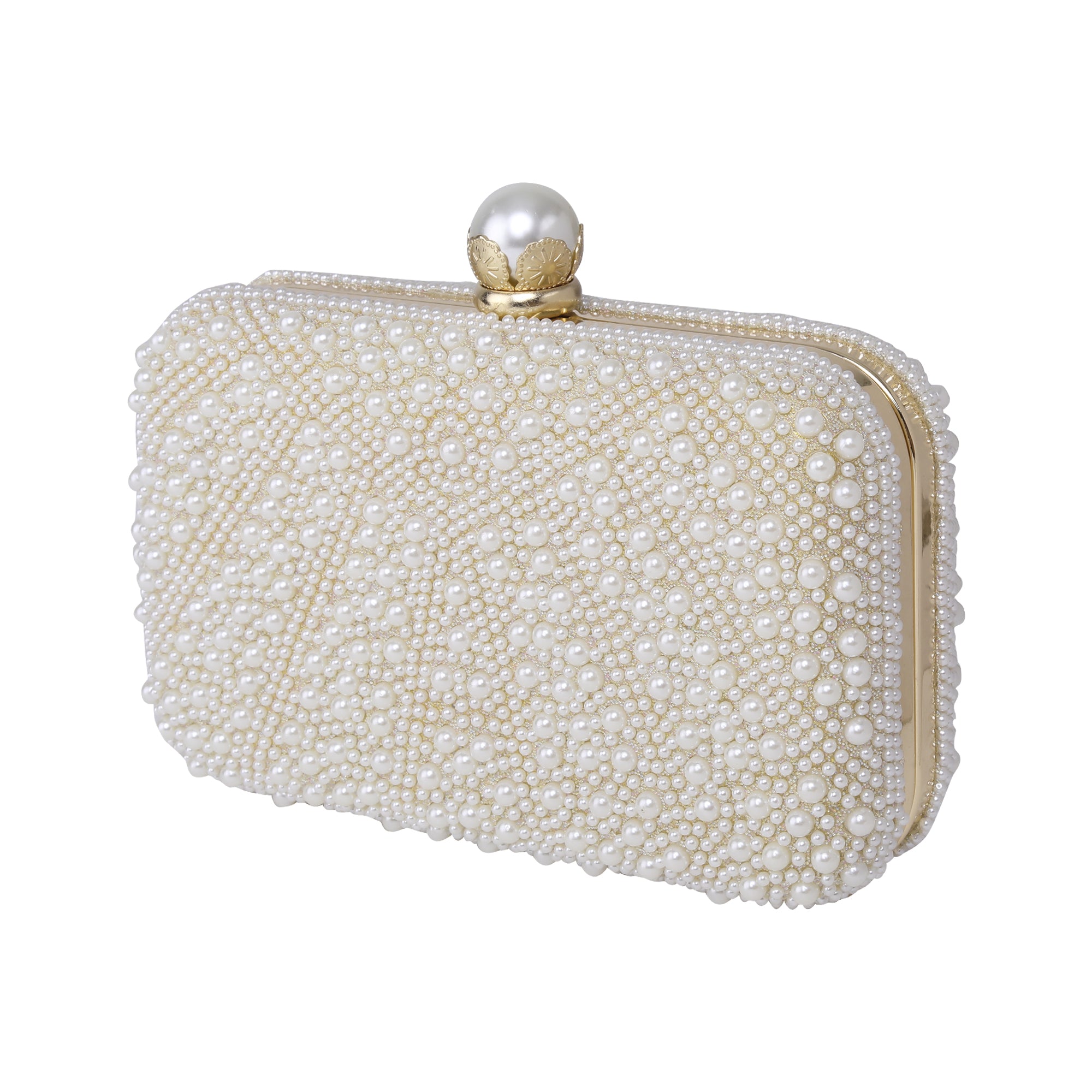 White Stripe pearl beaded evening clutch