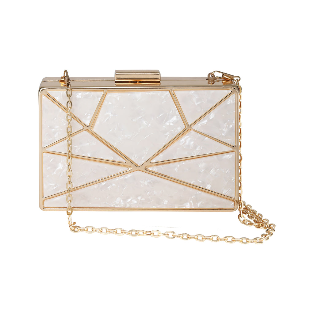 White Acrylic Cutout Metal Clutch