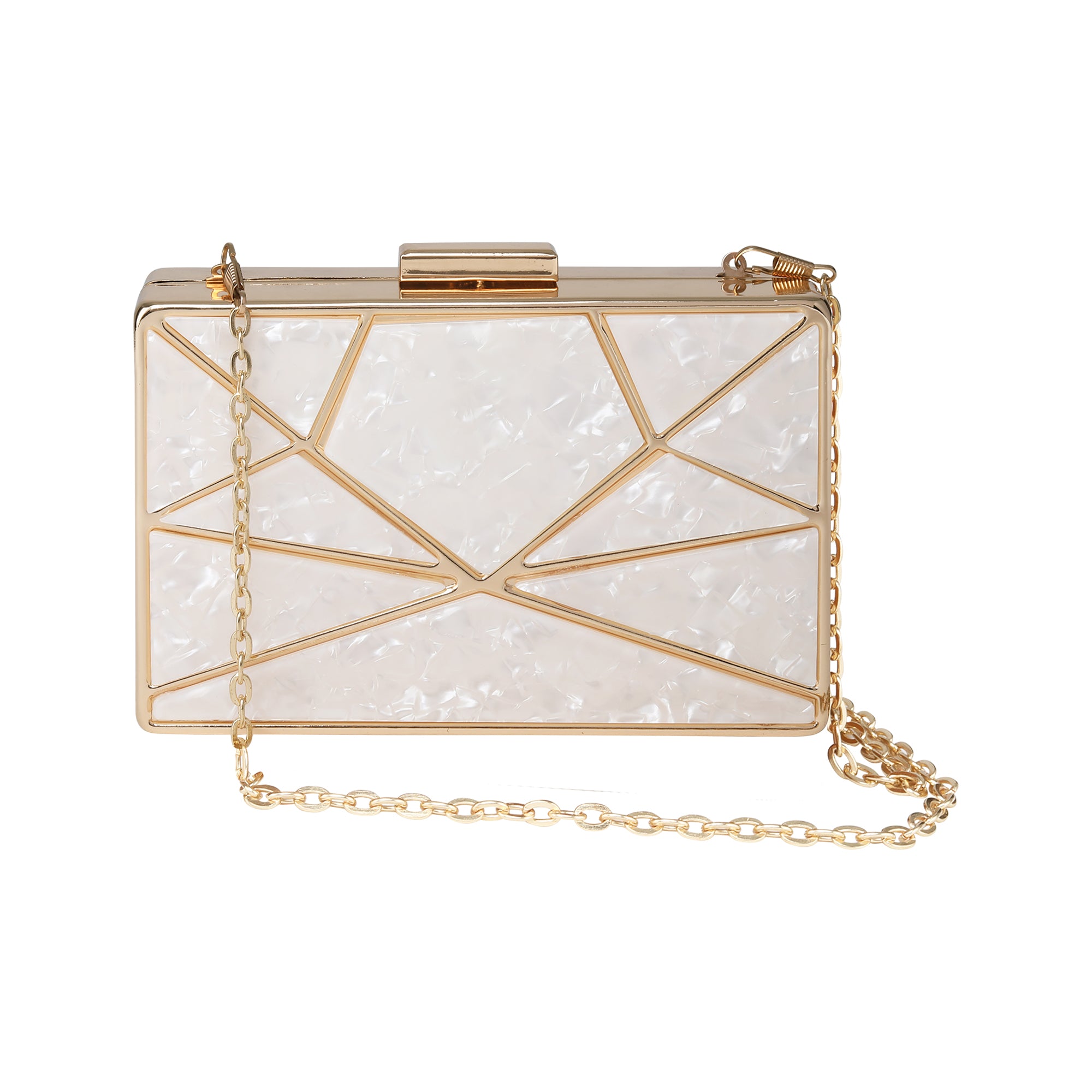 White Acrylic Cutout Metal Clutch