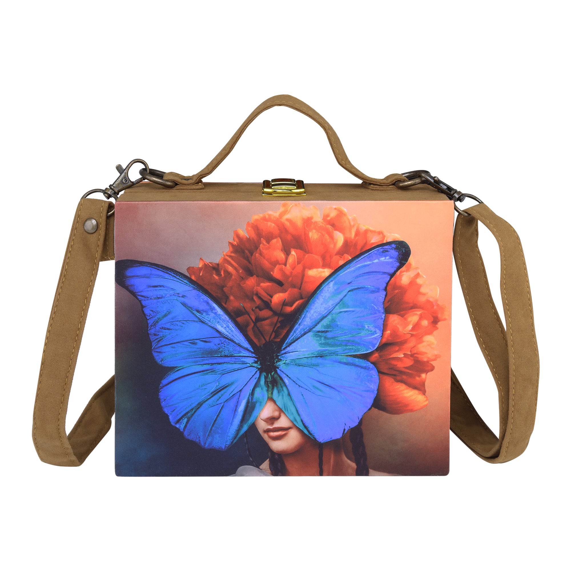 Butterfly Girl Printed Suitcase Style Clutch