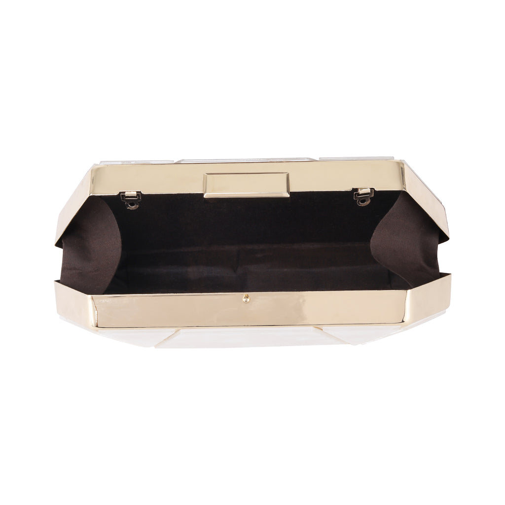 White Acrylic MOP Cutout Hexagon Metal Clutch