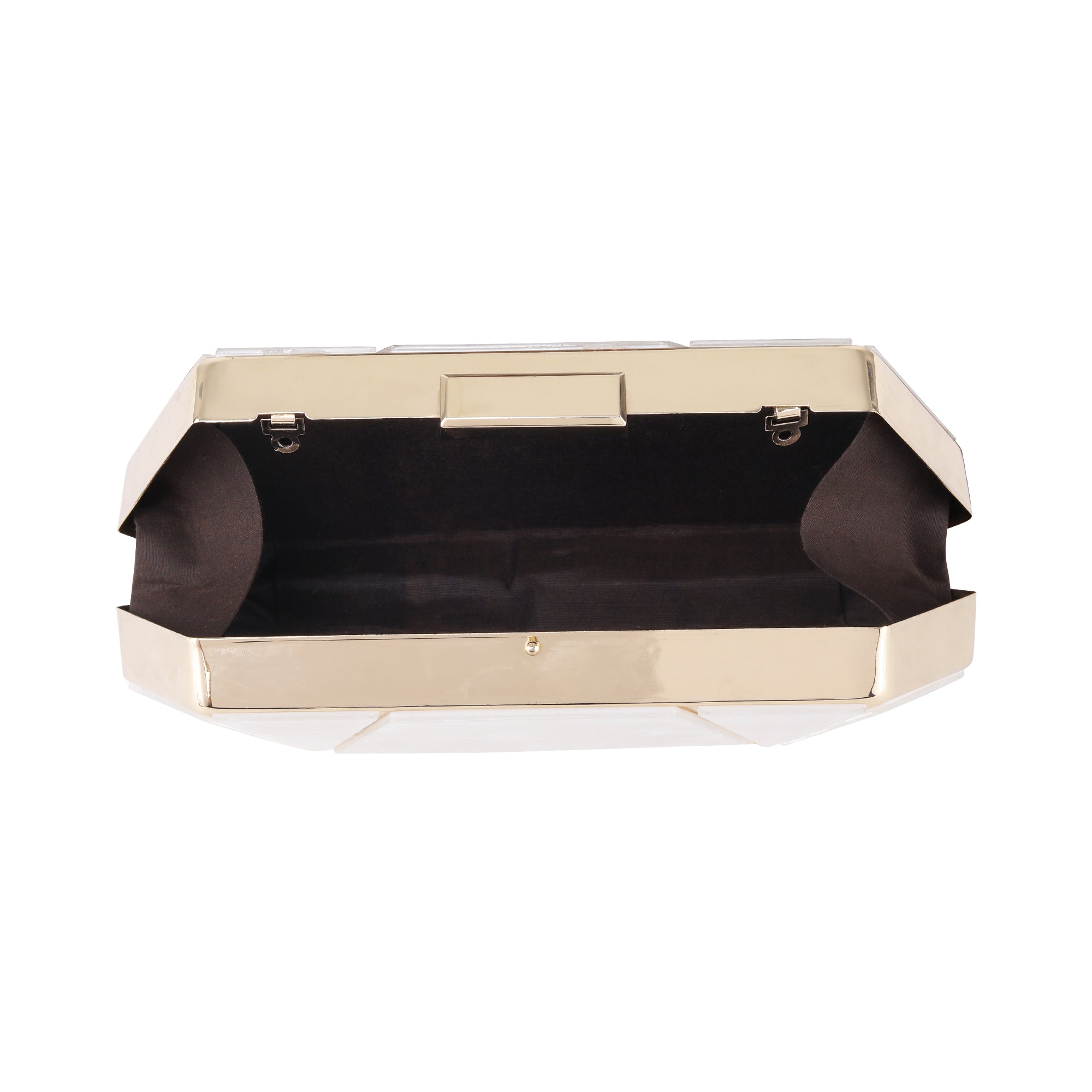 White Acrylic MOP Cutout Hexagon Metal Clutch
