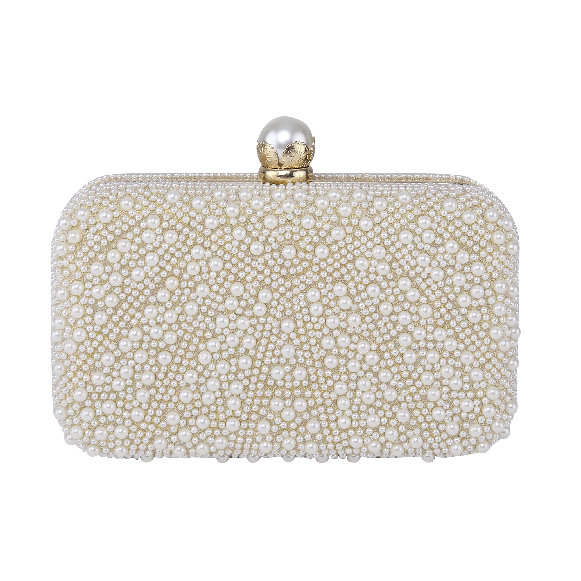 White Stripe pearl beaded evening clutch