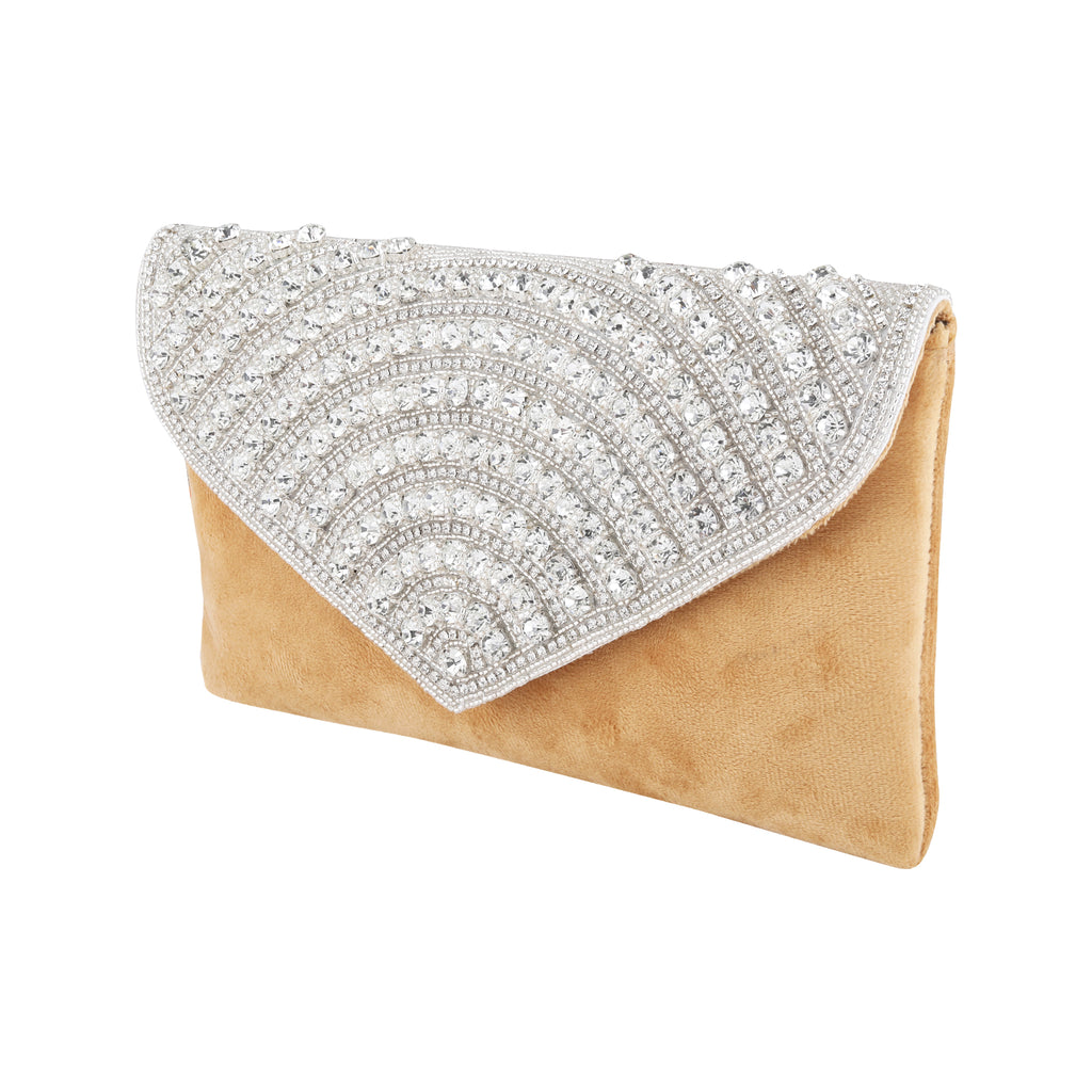 Stone Flap Clutch | Mustard Colour | Mesmerizing arrangement of sparkling stones