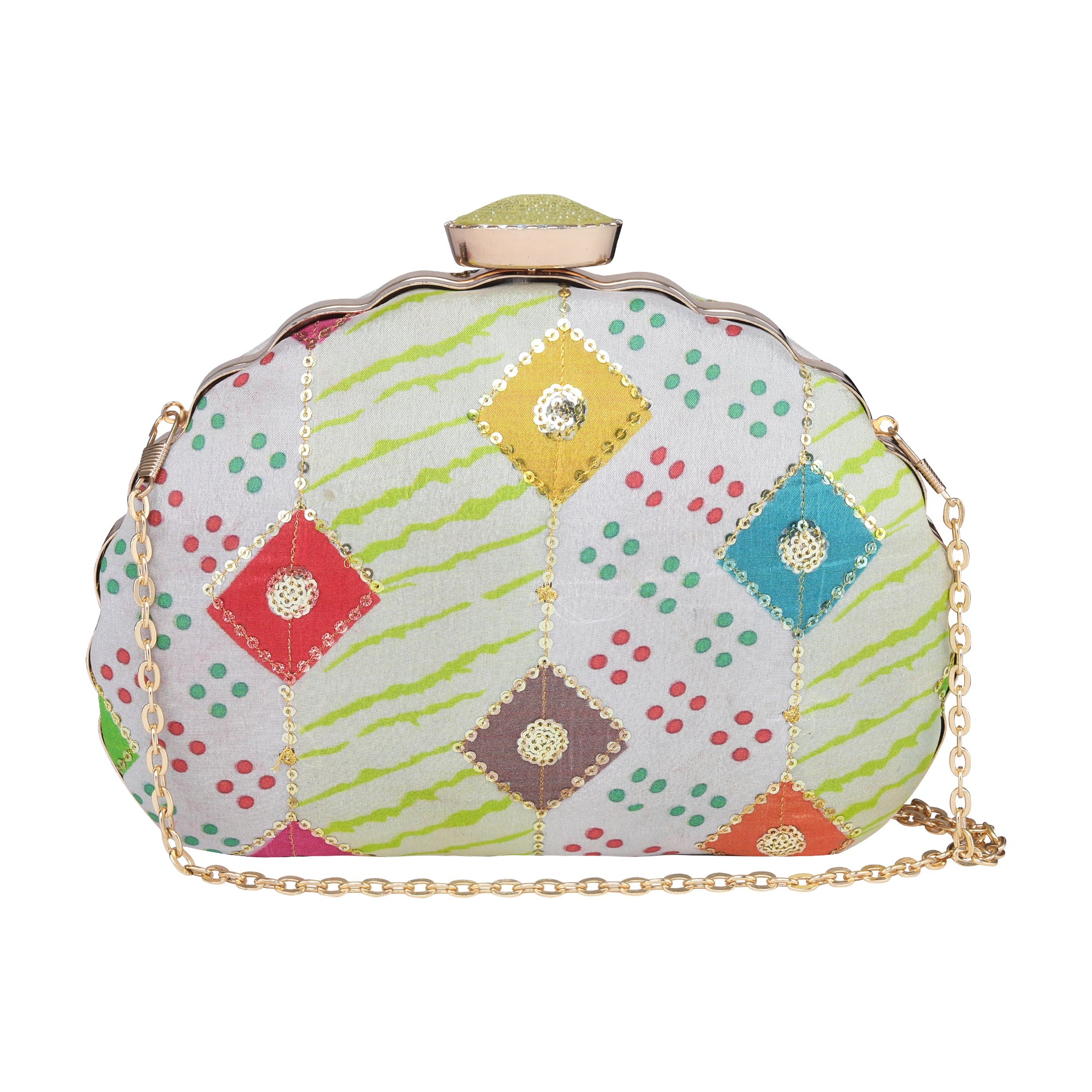 Multicoloured Sequins Embroidered Party Clutch