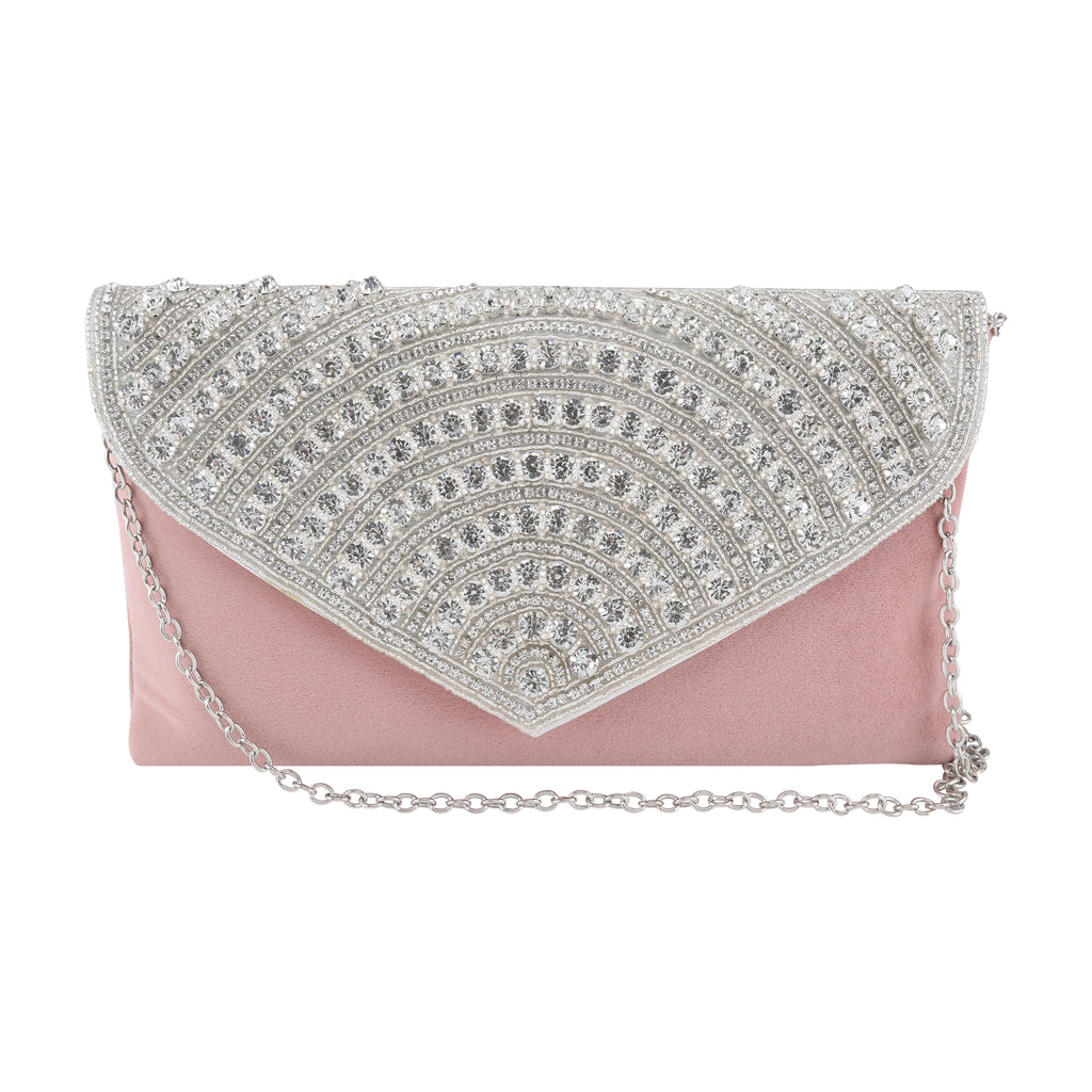 Stone Flap Clutch | Pink Colour | Mesmerizing arrangement of sparkling stones