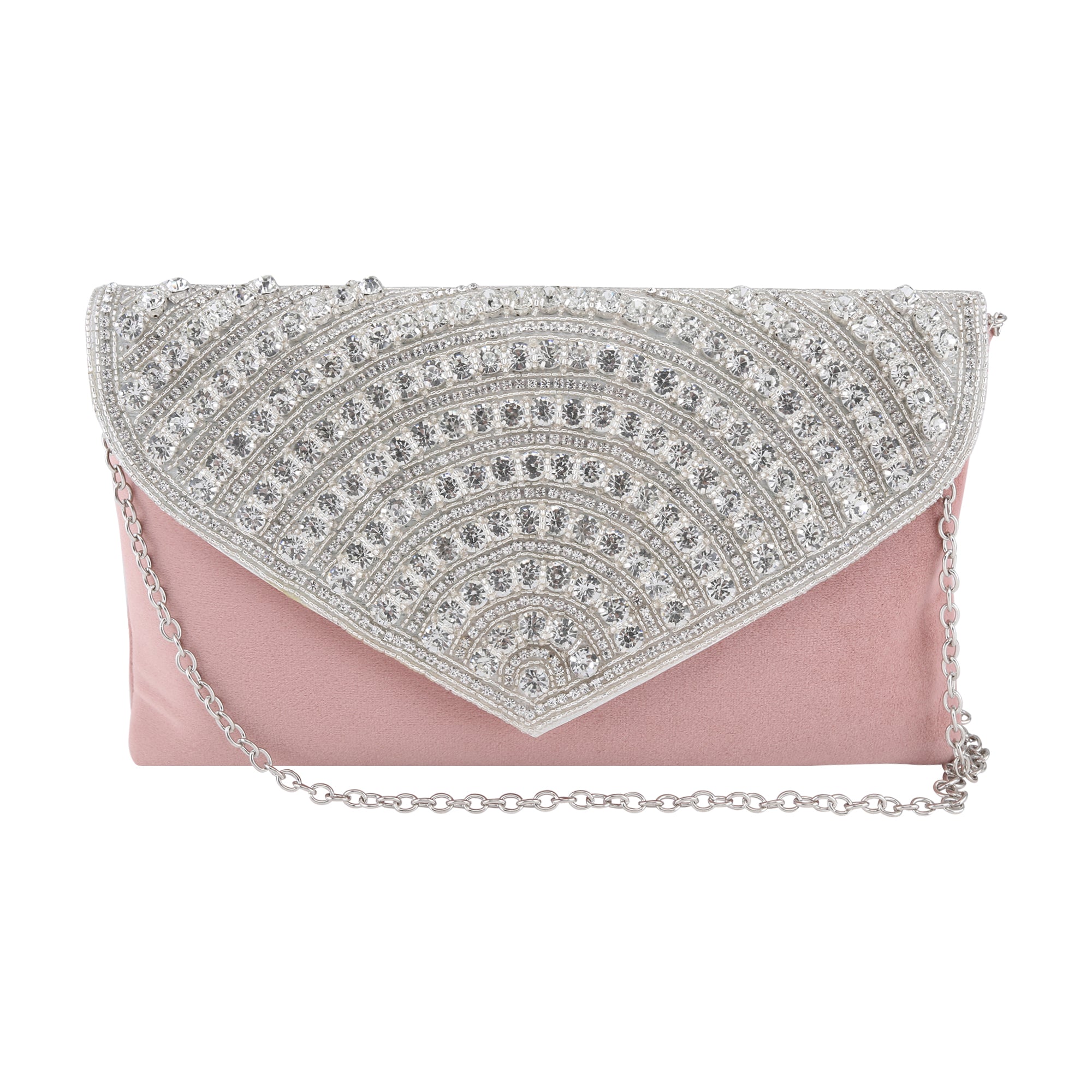 Stone Flap Clutch | Pink Colour | Mesmerizing arrangement of sparkling stones