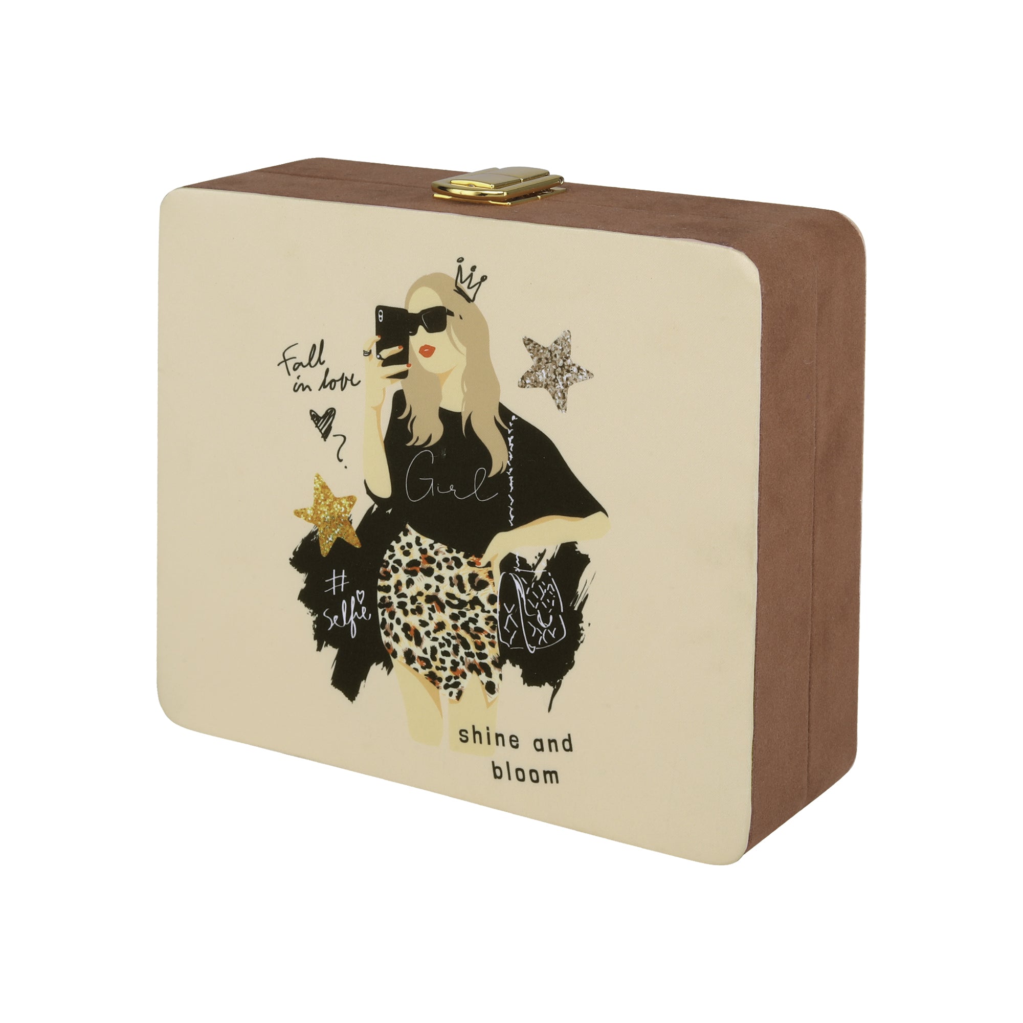 Selfie Girl Printed Suitcase Style Clutch