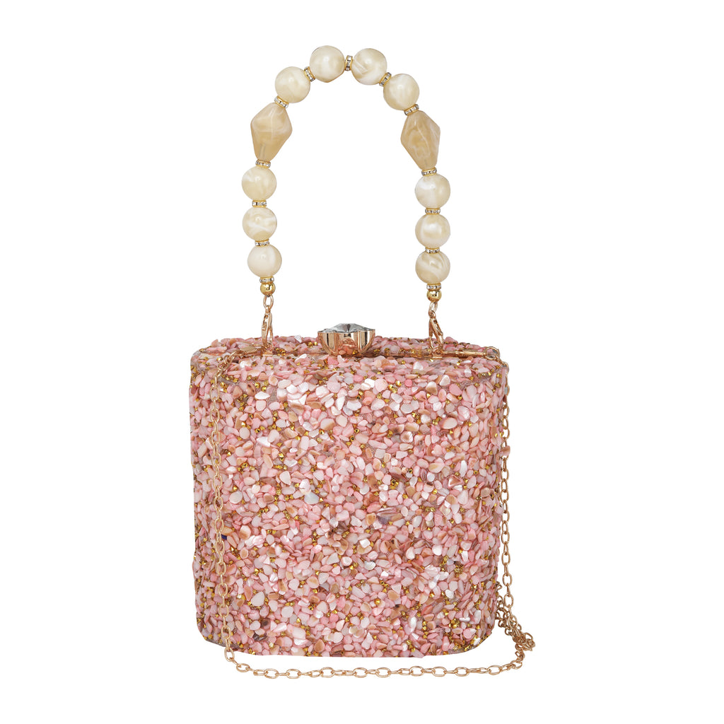 Pink Gravel Stone Metallic Evening Clutch