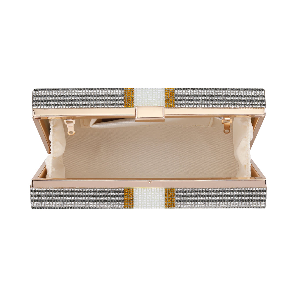 3D Dollar Evening Clutch |Black Crystal Colour | Rectangular metal frame clutch