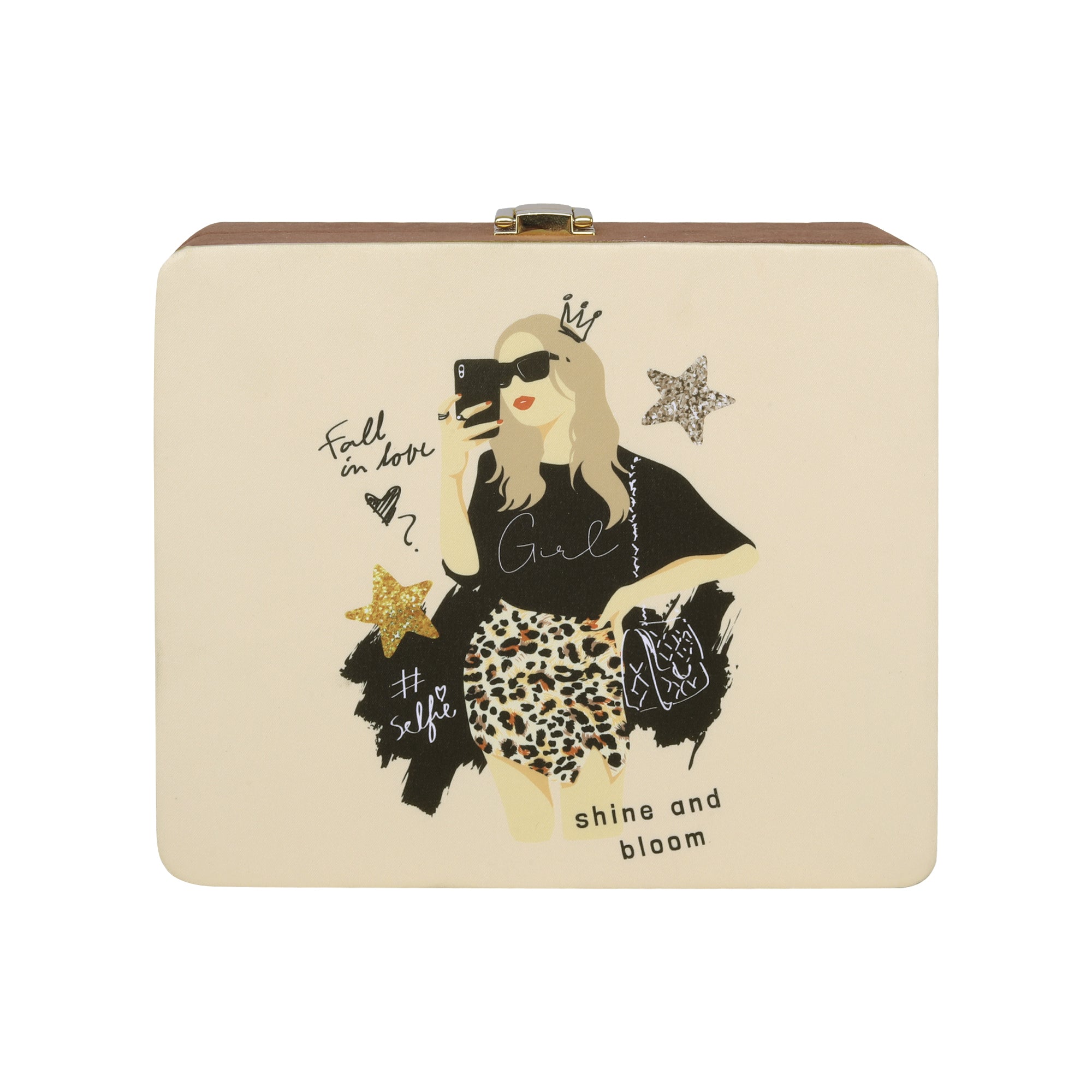 Selfie Girl Printed Suitcase Style Clutch