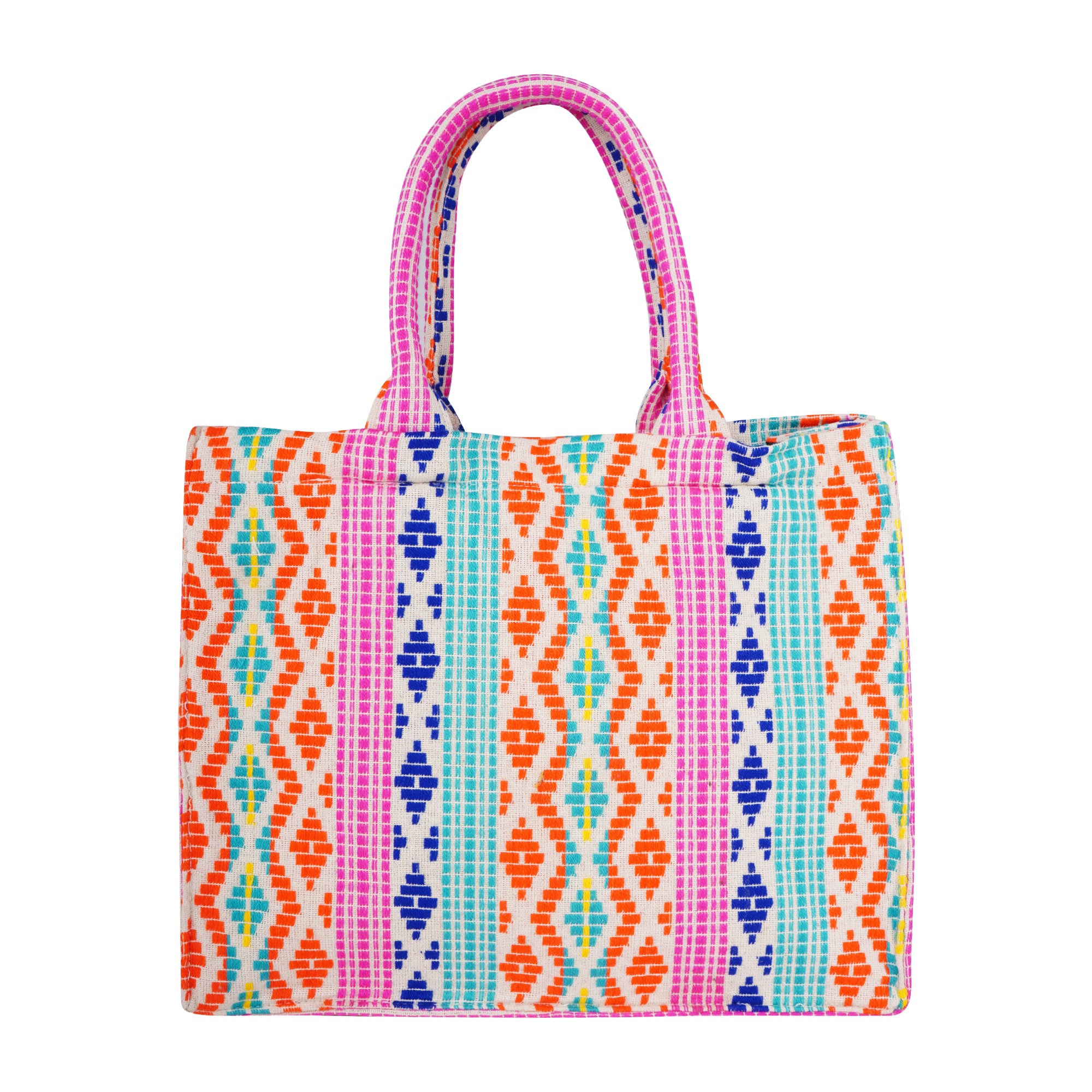 Multi colored Jacquard tote bag with utility pouch