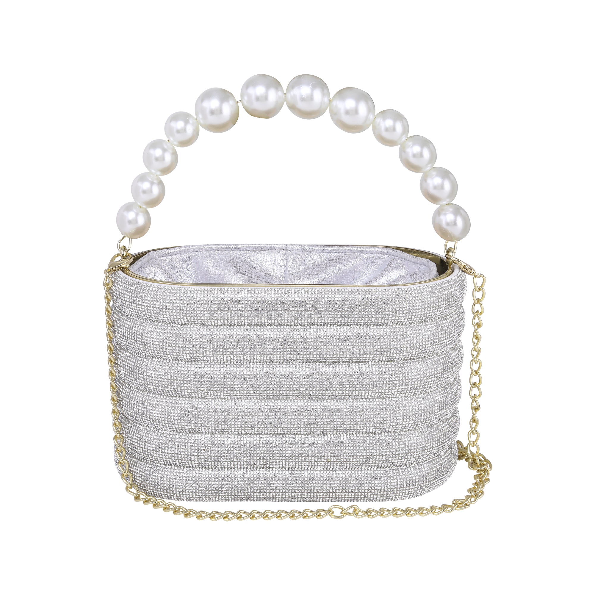 Rhinestone partyware bucket bag | Silver colour
