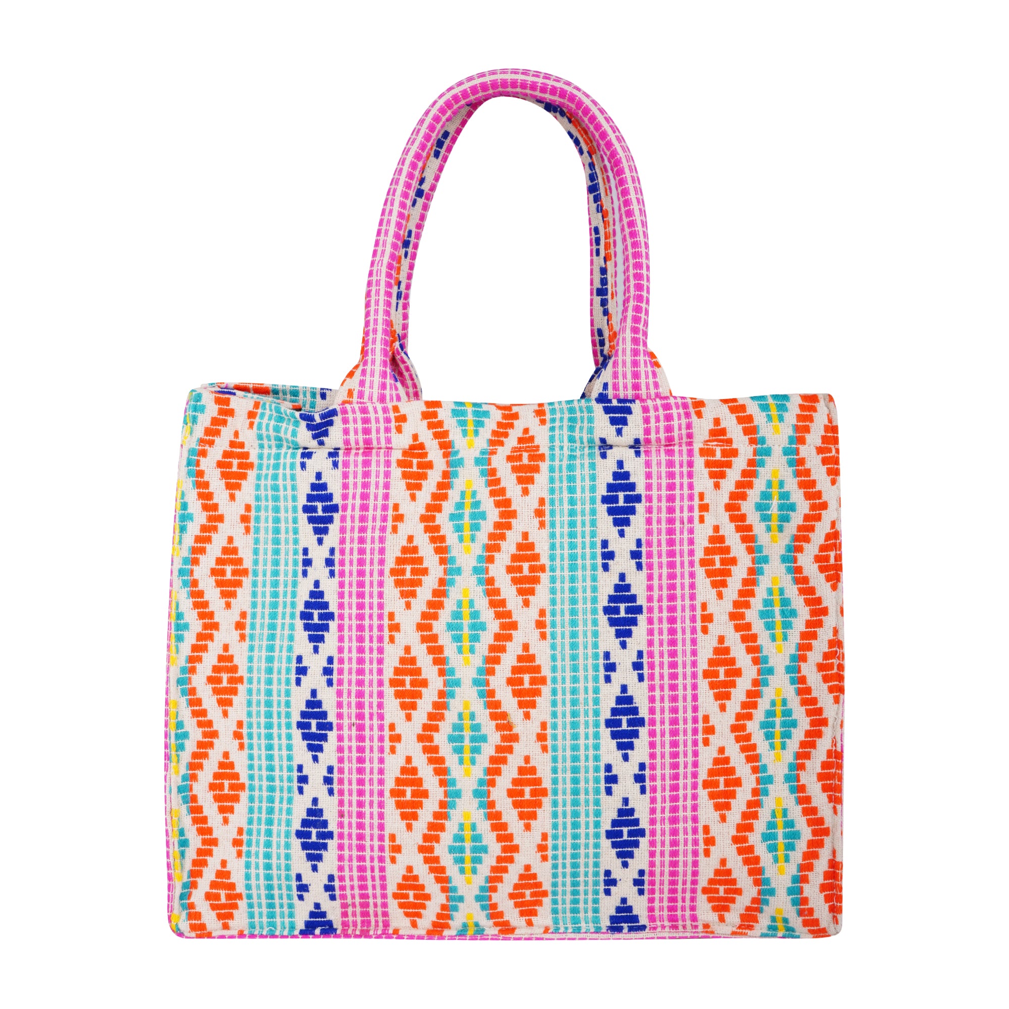 Multi colored Jacquard tote bag with utility pouch