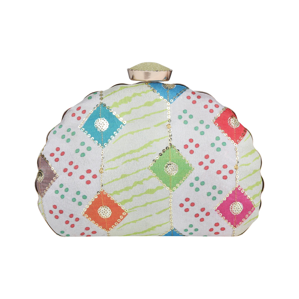 Multicoloured Sequins Embroidered Party Clutch