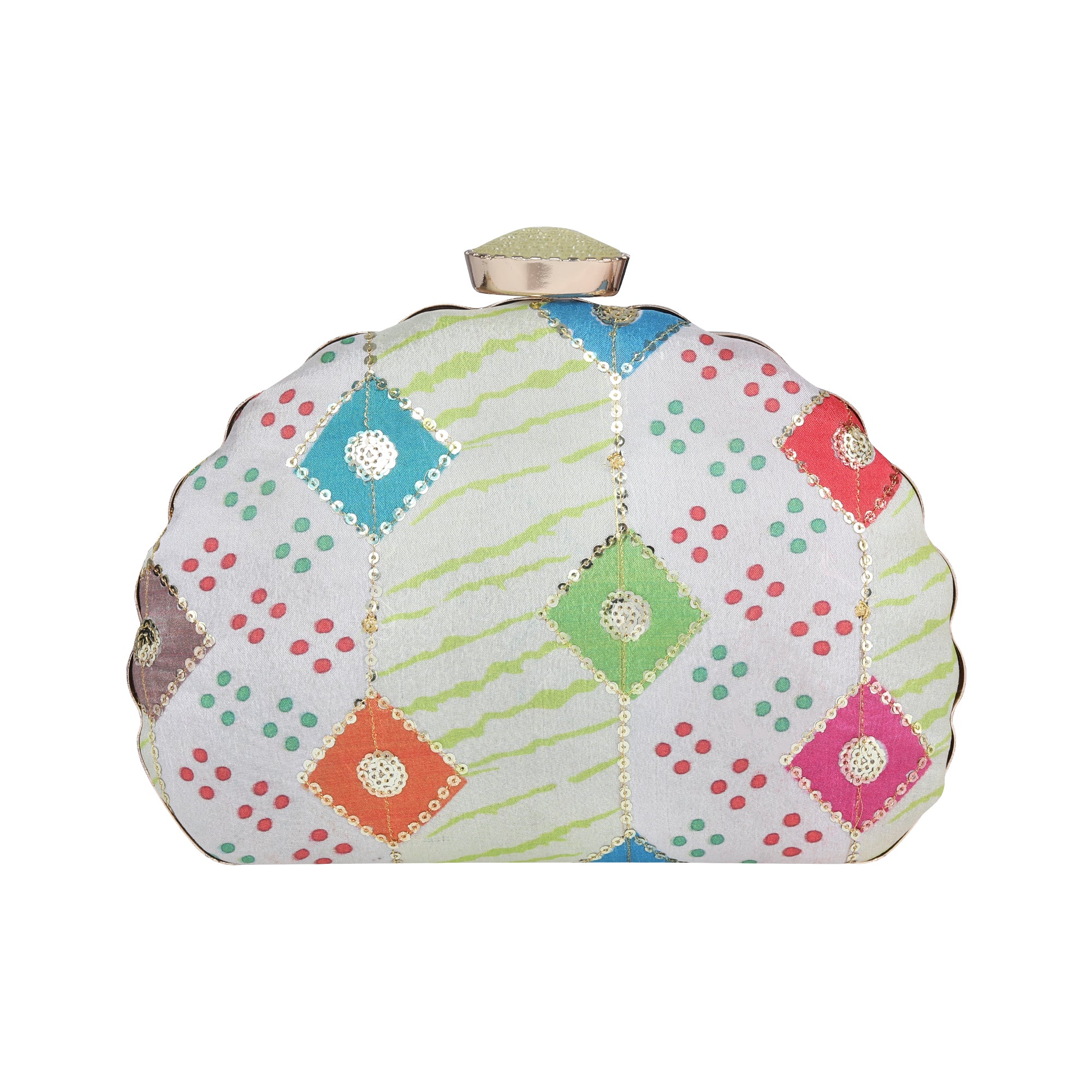 Multicoloured Sequins Embroidered Party Clutch