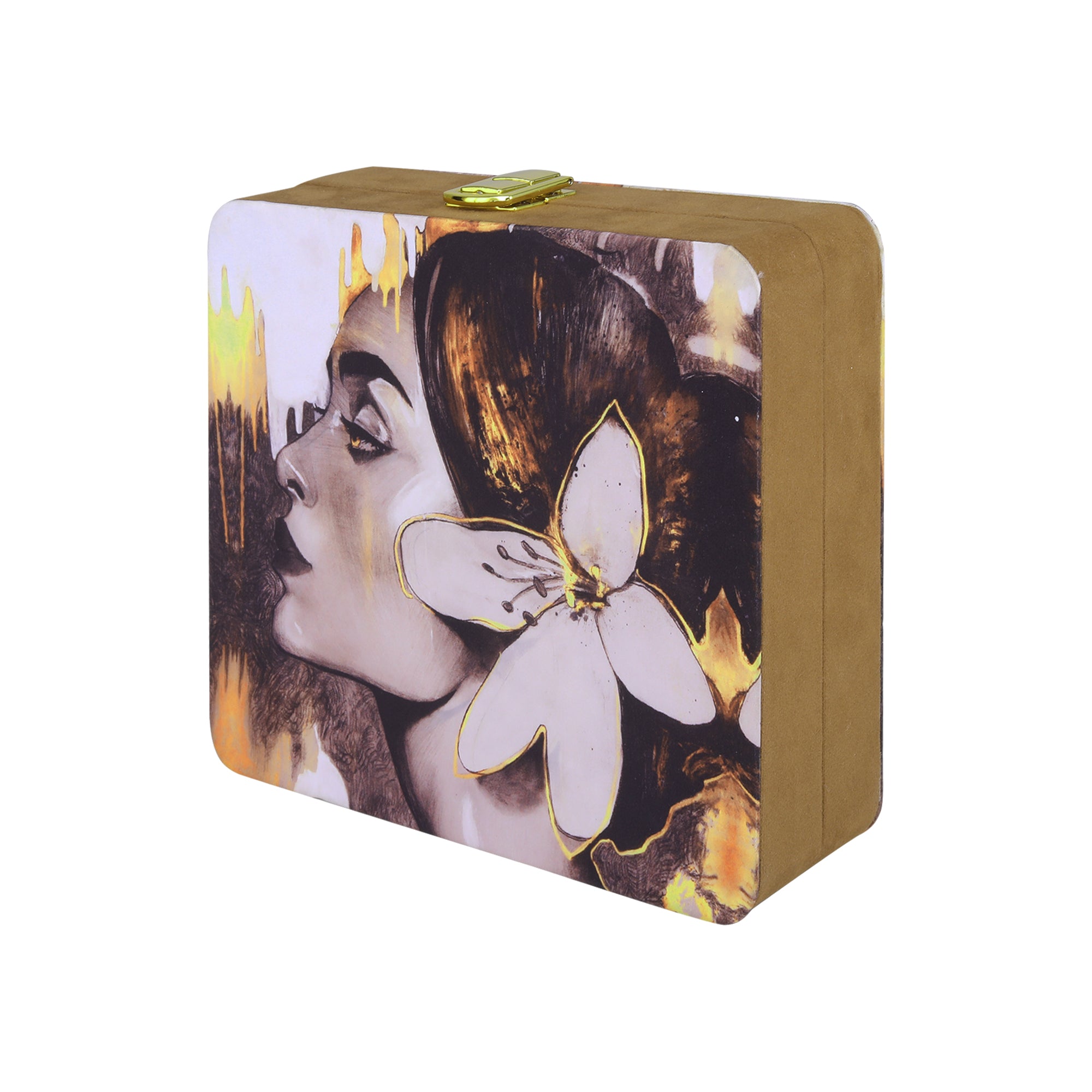 Elegant Flower Lady Printed Suitcase Style Clutch
