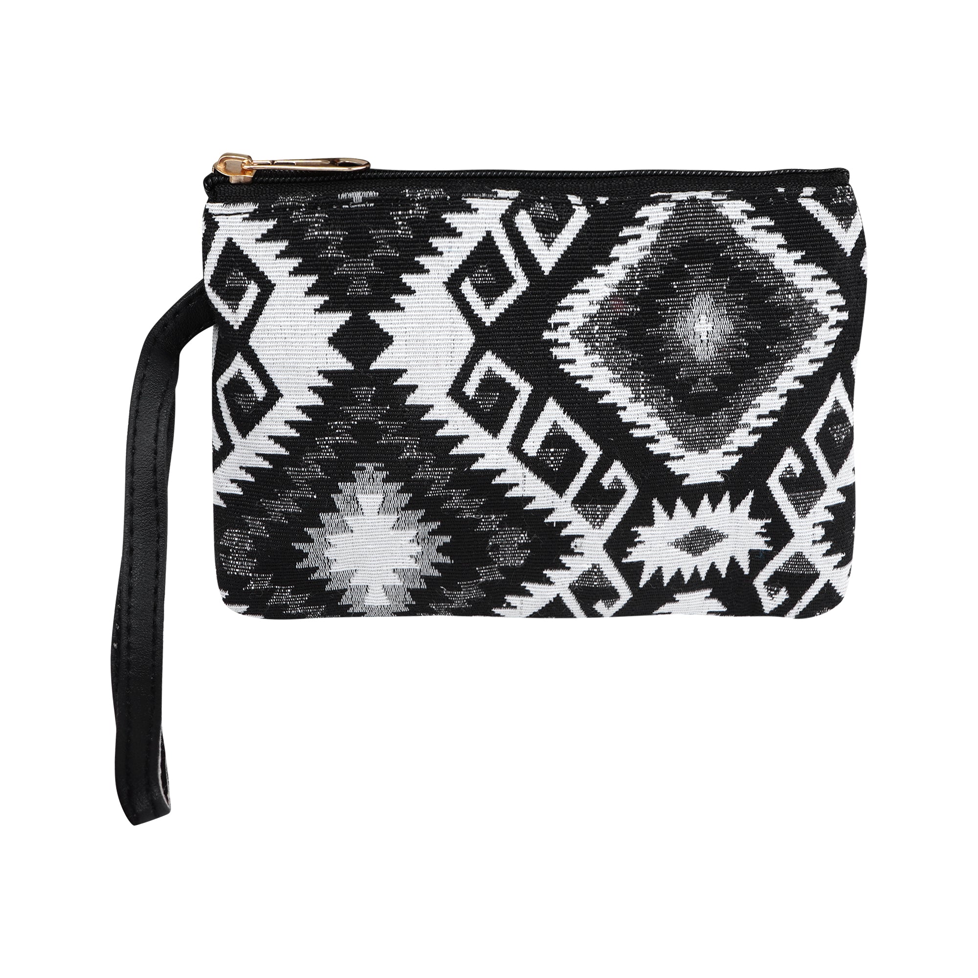 Geometric Printed Box Style tote bag with utility pouch |Black & white colour